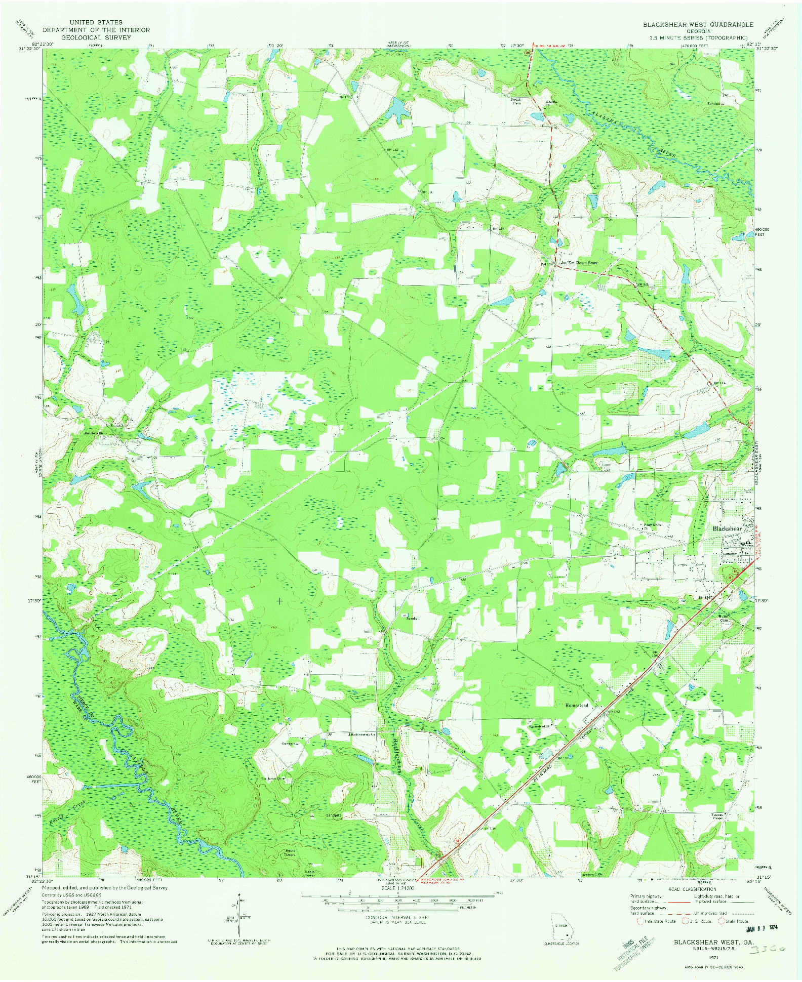 USGS 1:24000-SCALE QUADRANGLE FOR BLACKSHEAR EAST, GA 1971