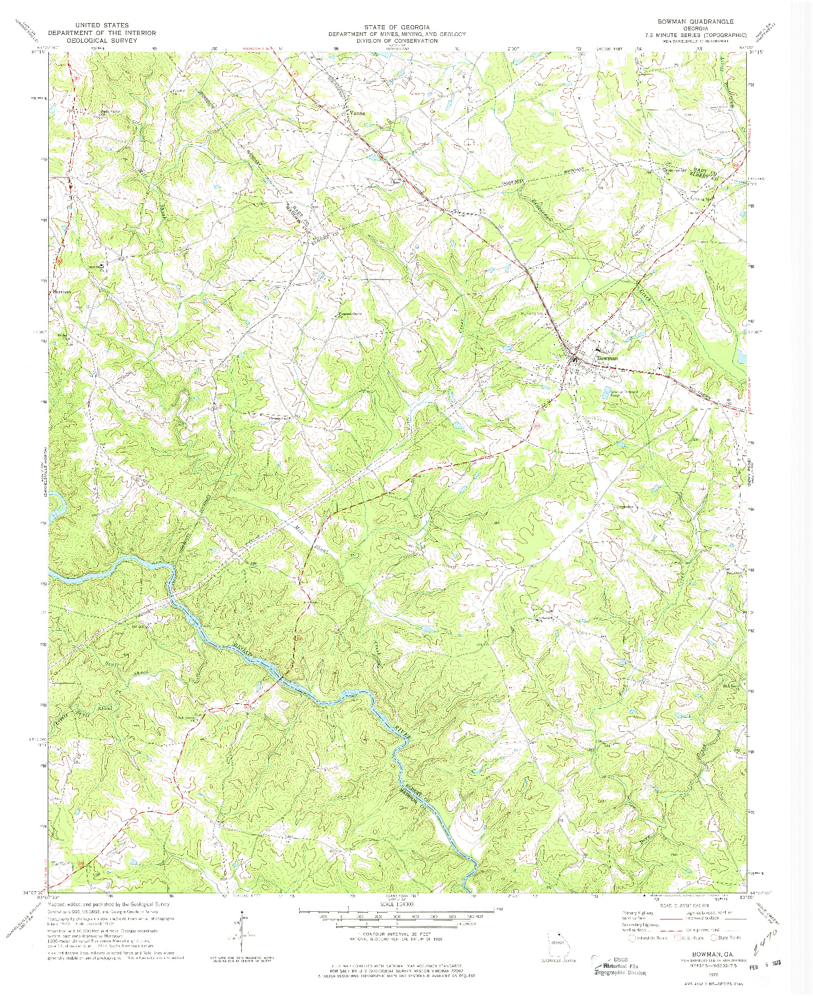 USGS 1:24000-SCALE QUADRANGLE FOR BOWMAN, GA 1972