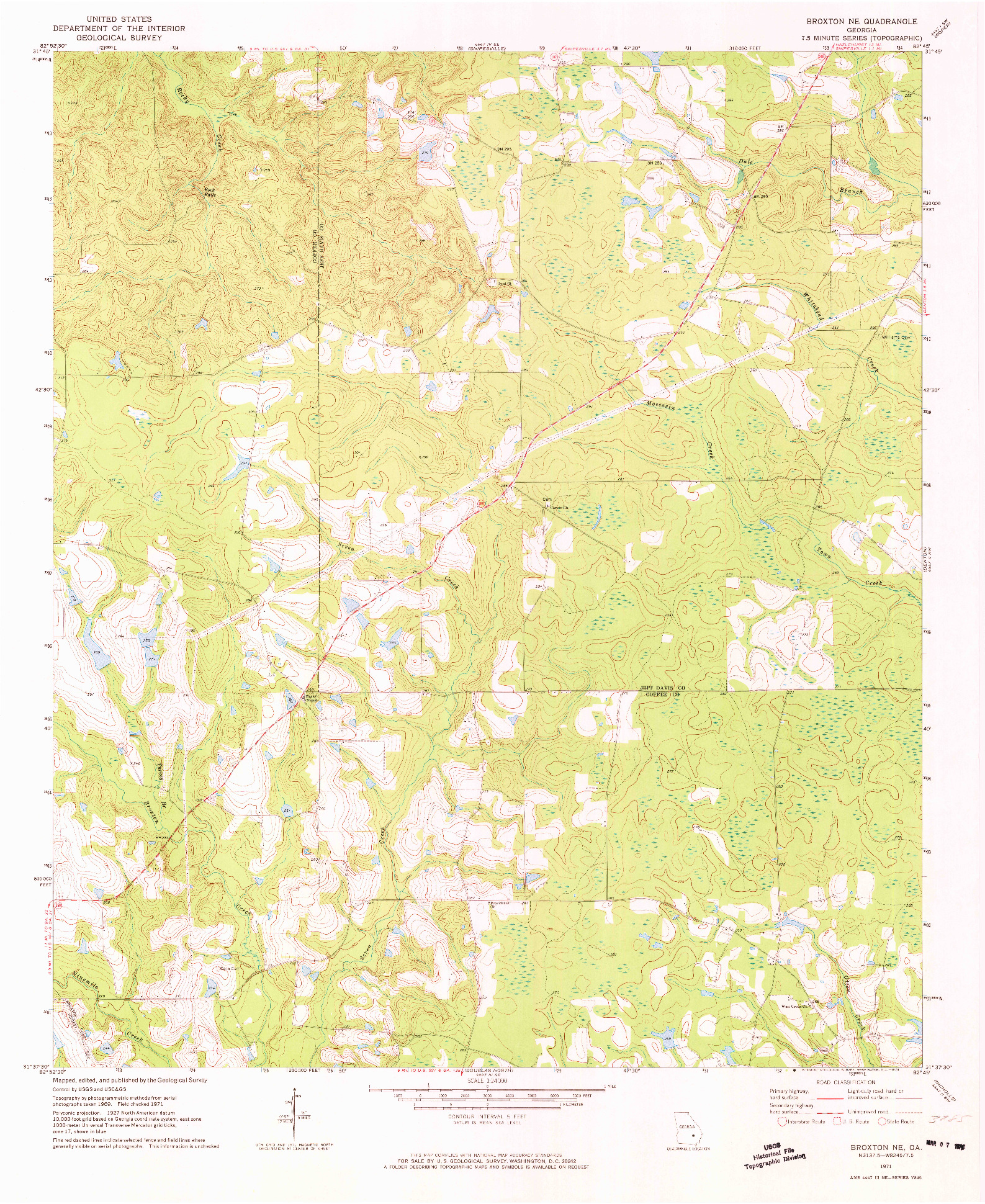 USGS 1:24000-SCALE QUADRANGLE FOR BROXTON NE, GA 1971