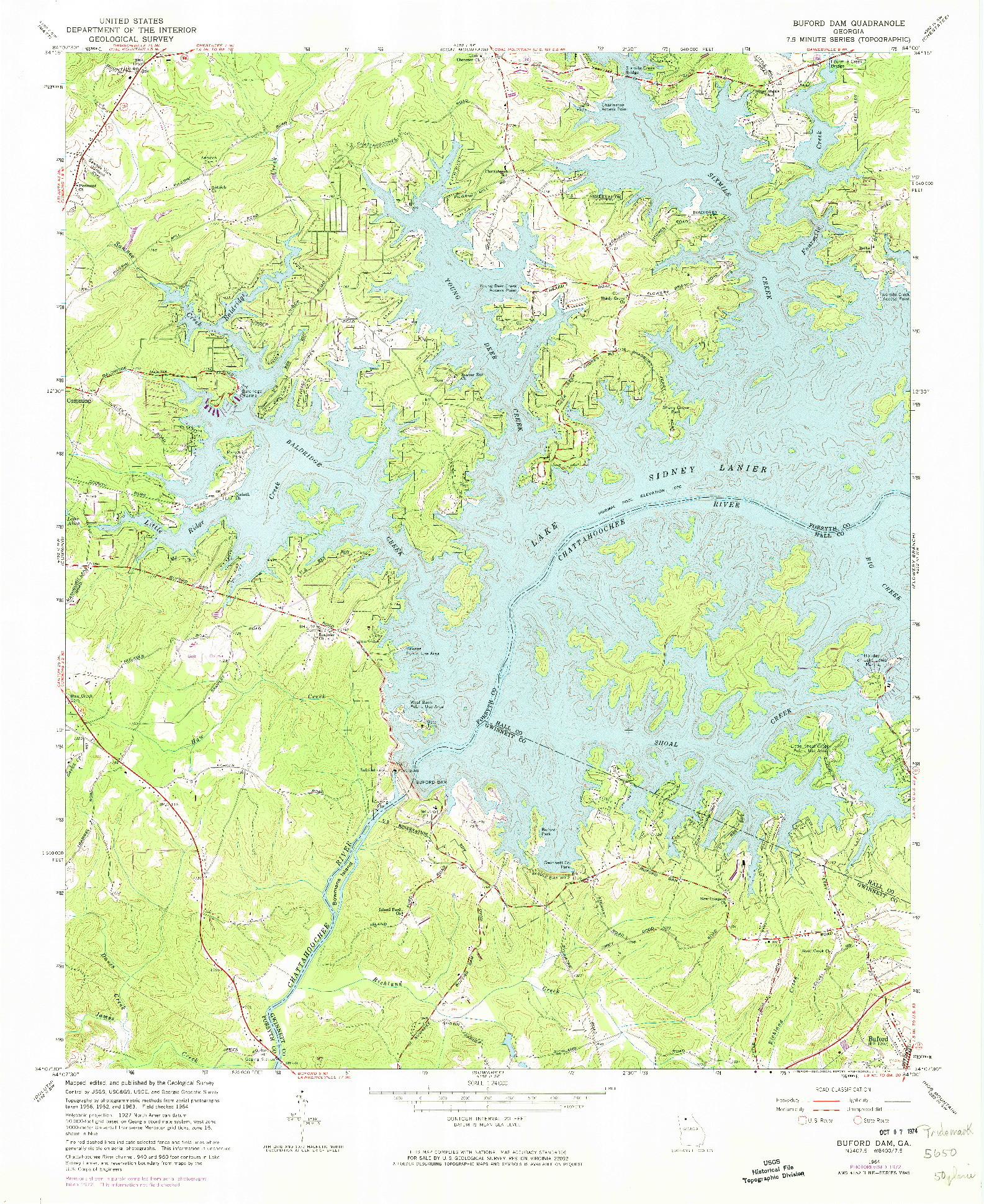 USGS 1:24000-SCALE QUADRANGLE FOR BUFORD DAM, GA 1964