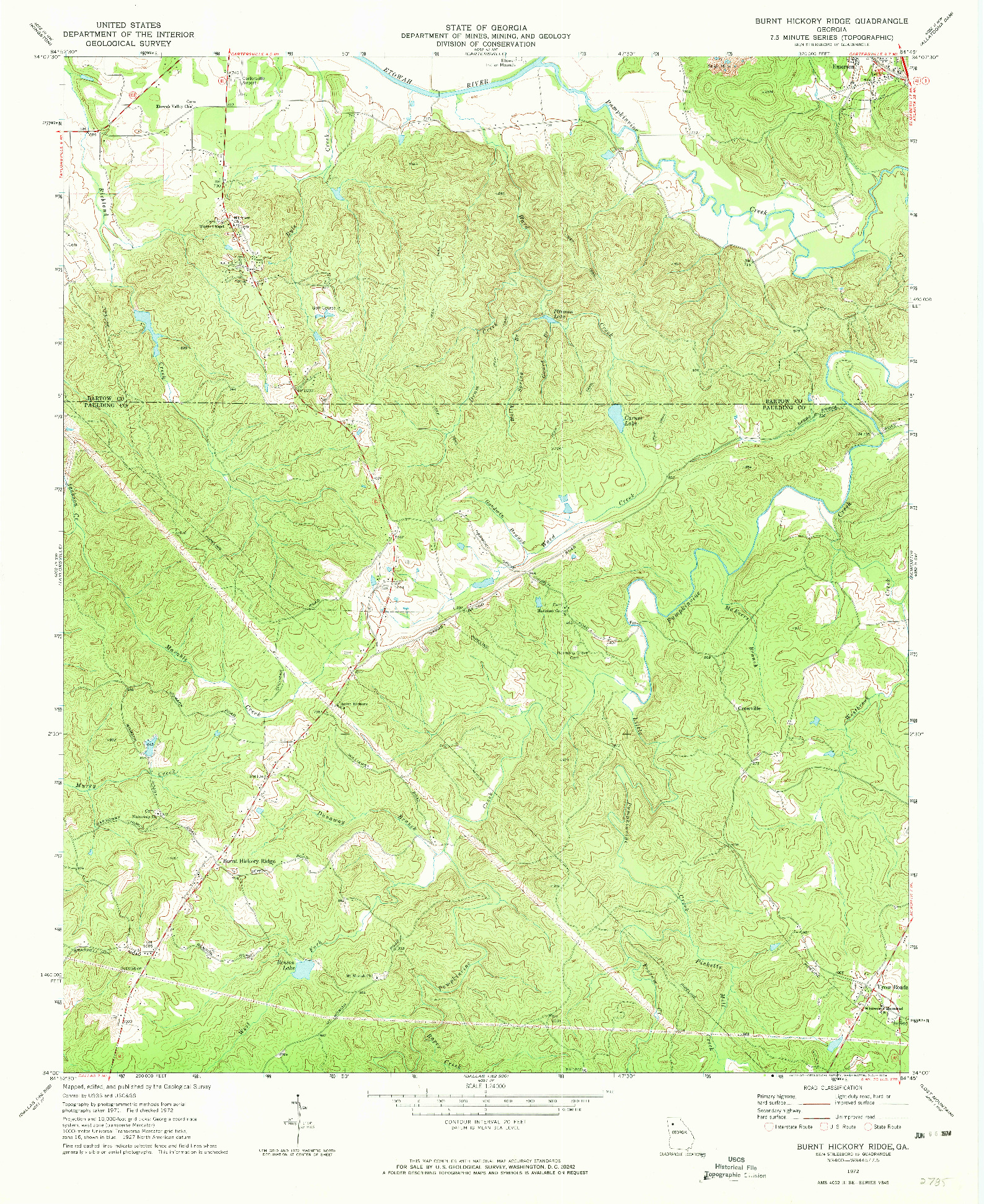 USGS 1:24000-SCALE QUADRANGLE FOR BURNT HICKORY RIDGE, GA 1972