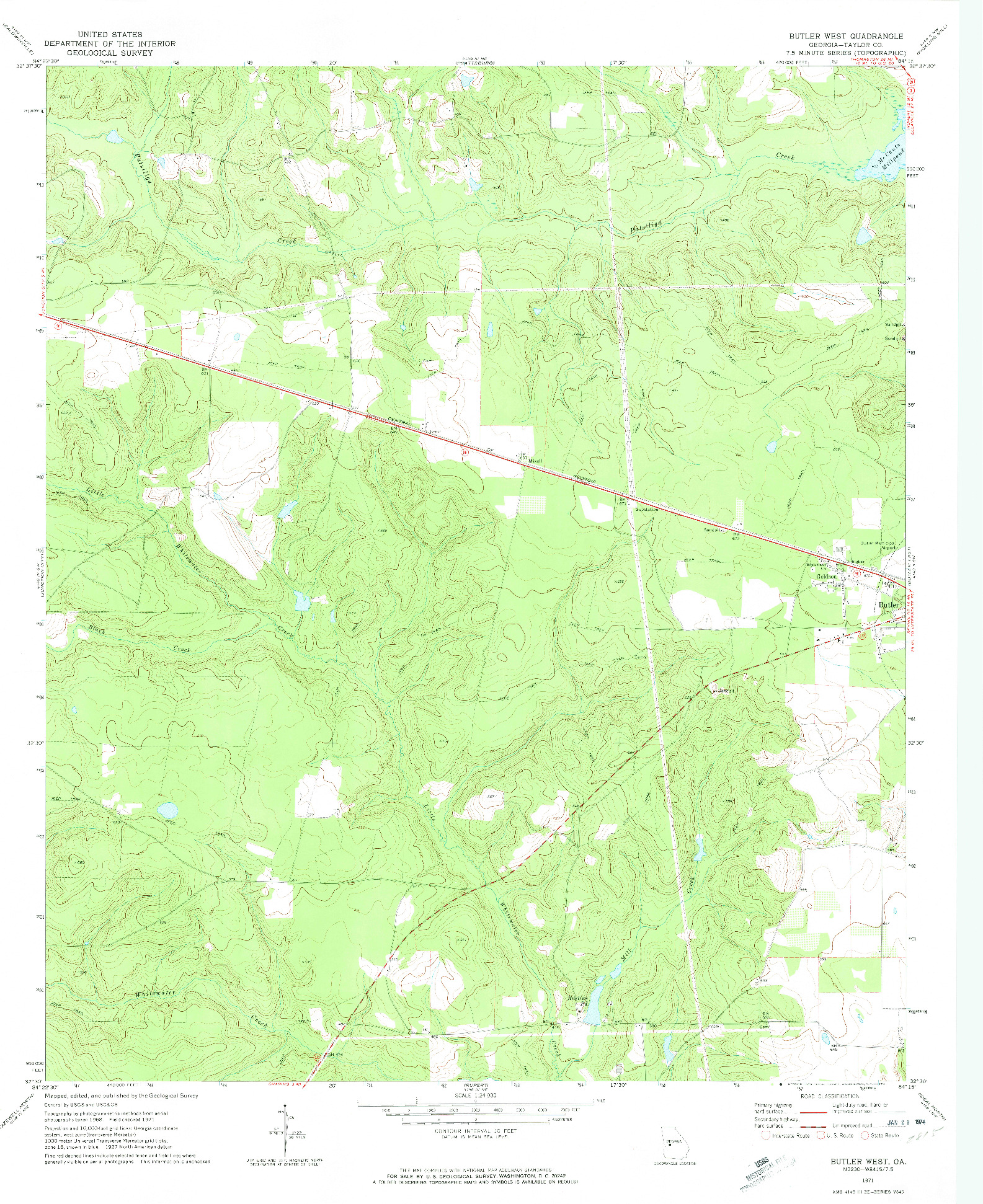 USGS 1:24000-SCALE QUADRANGLE FOR BUTLER WEST, GA 1971