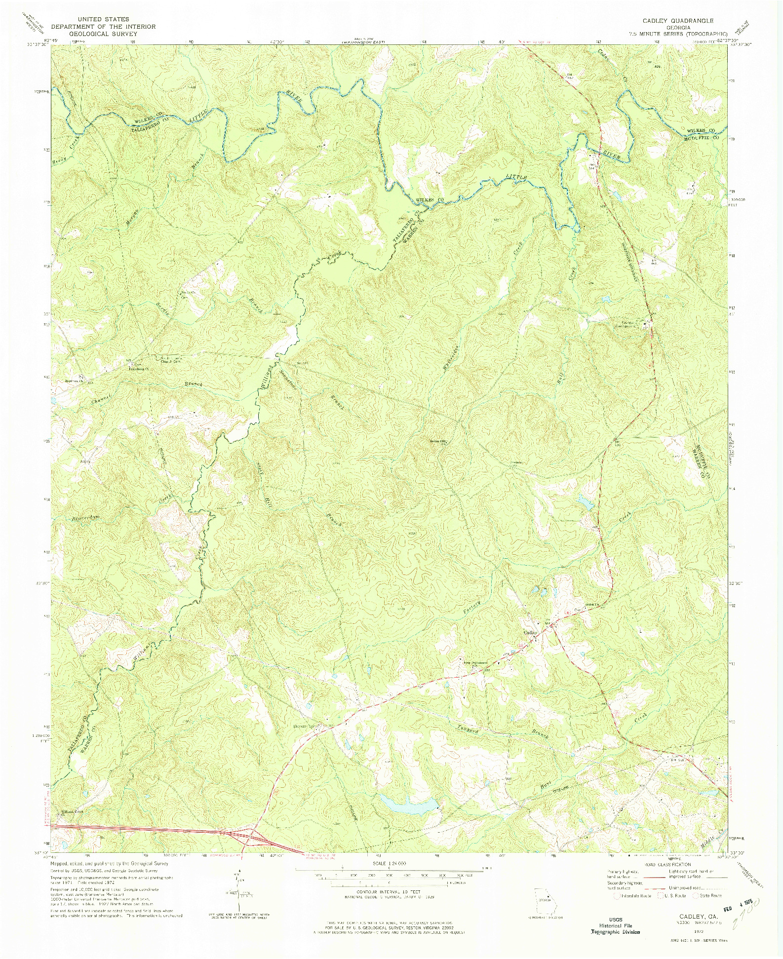 USGS 1:24000-SCALE QUADRANGLE FOR CADLEY, GA 1972