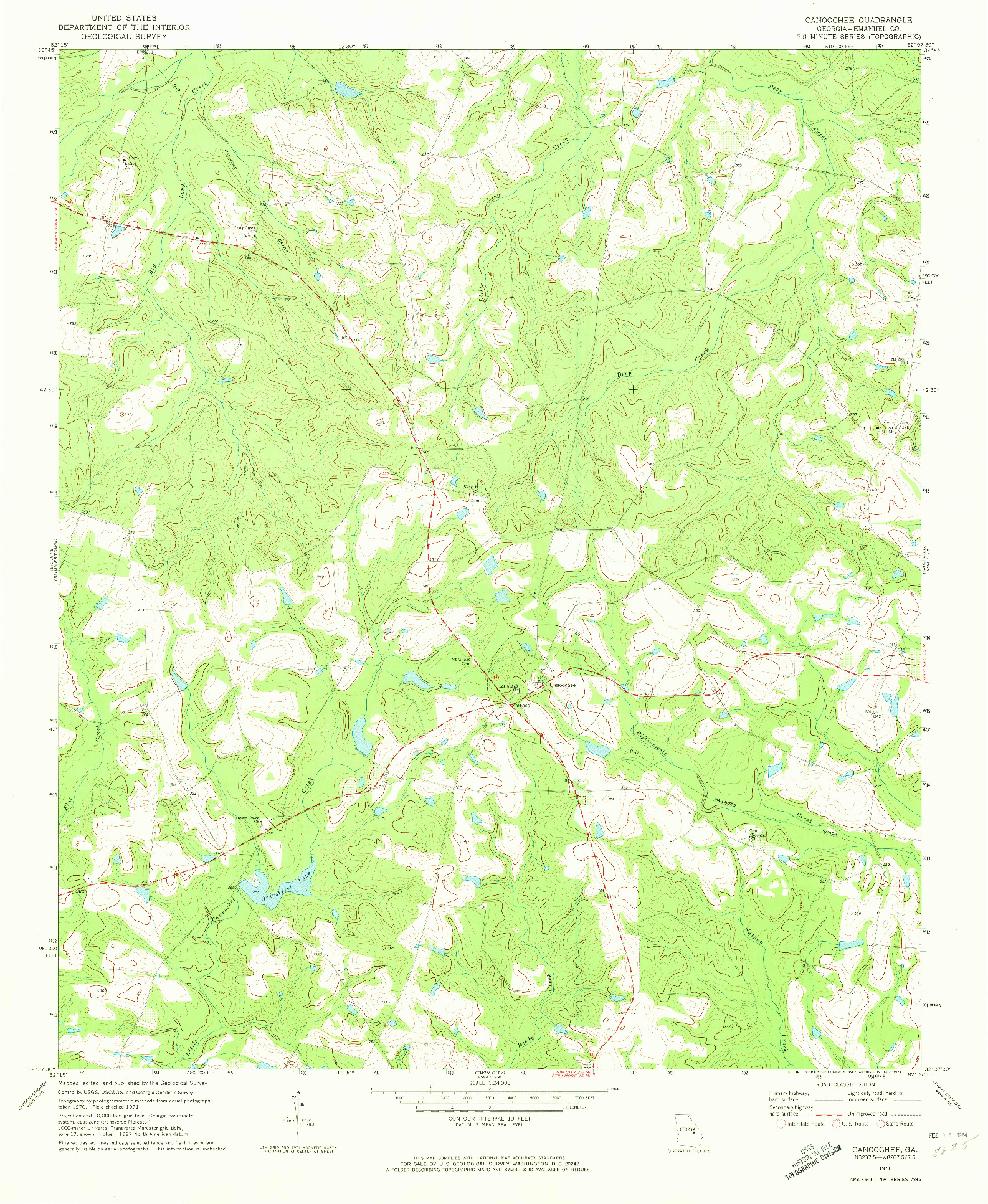 USGS 1:24000-SCALE QUADRANGLE FOR CANOOCHEE, GA 1971