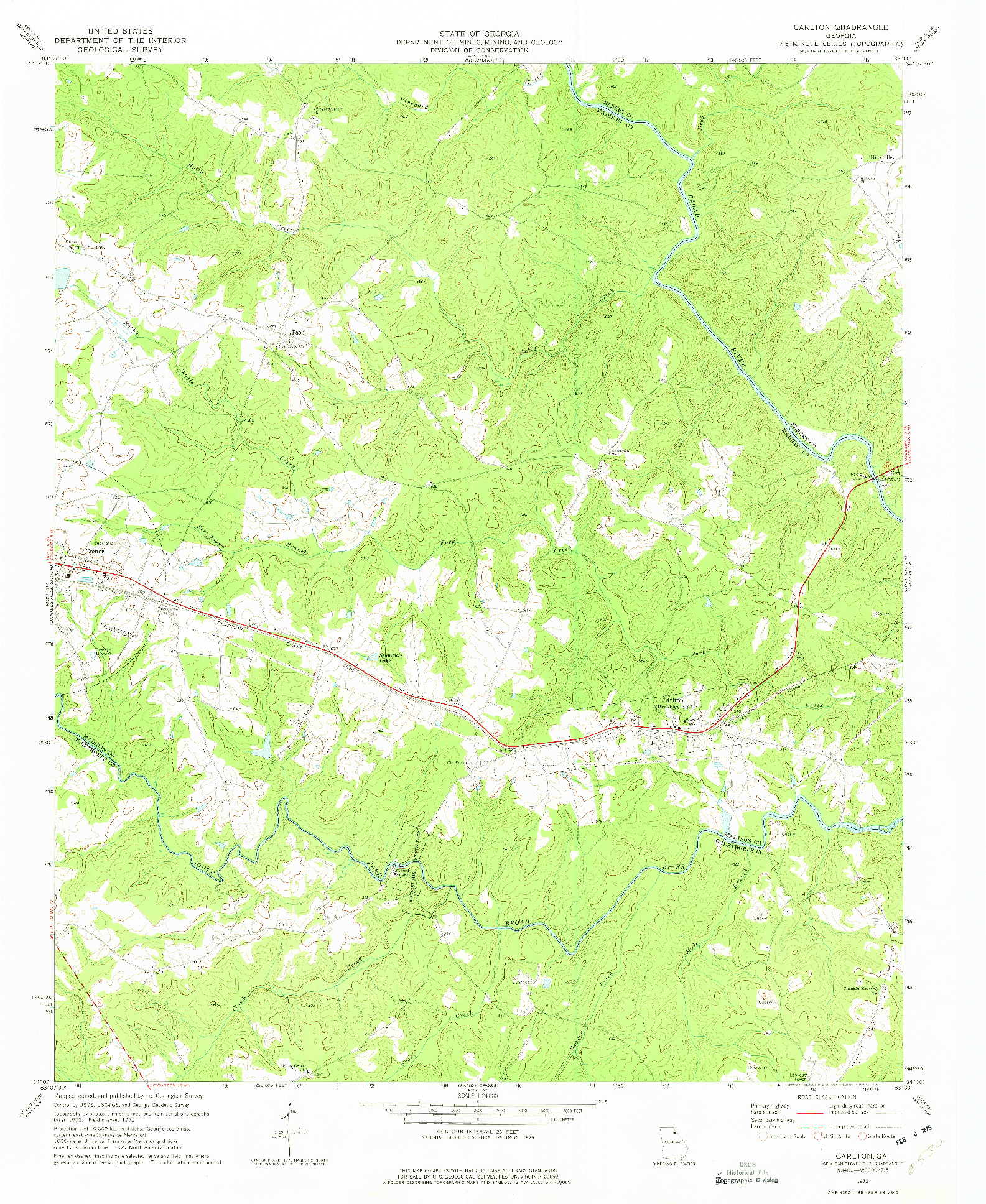 USGS 1:24000-SCALE QUADRANGLE FOR CARLTON, GA 1972