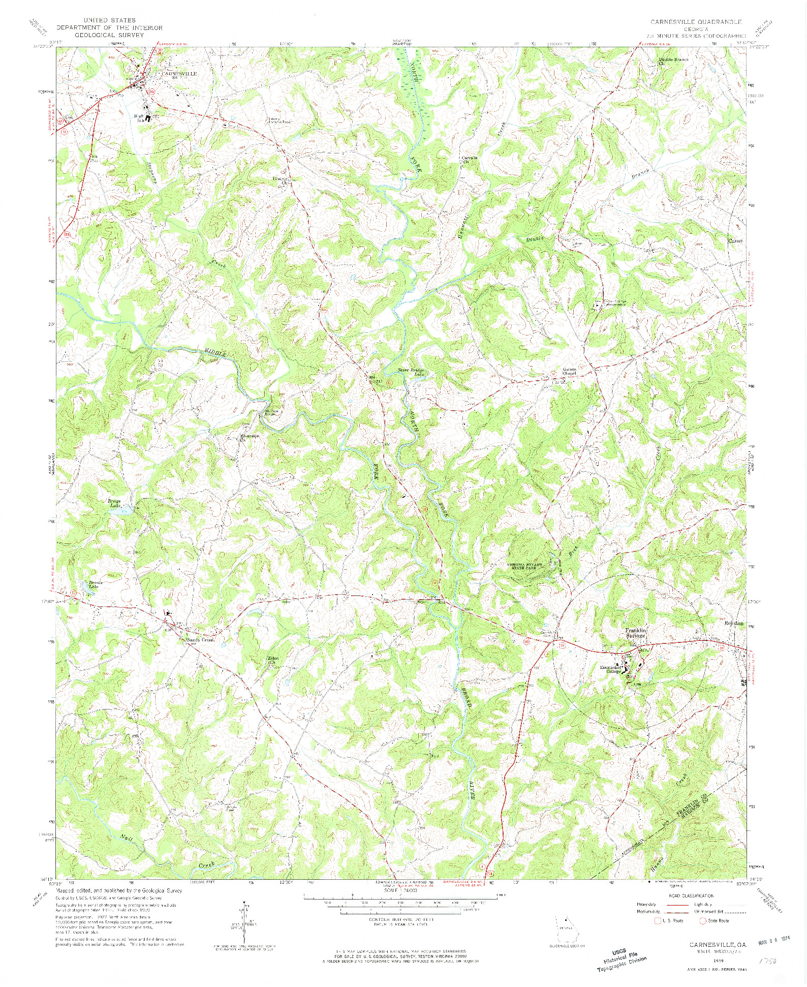 USGS 1:24000-SCALE QUADRANGLE FOR CARNESVILLE, GA 1959