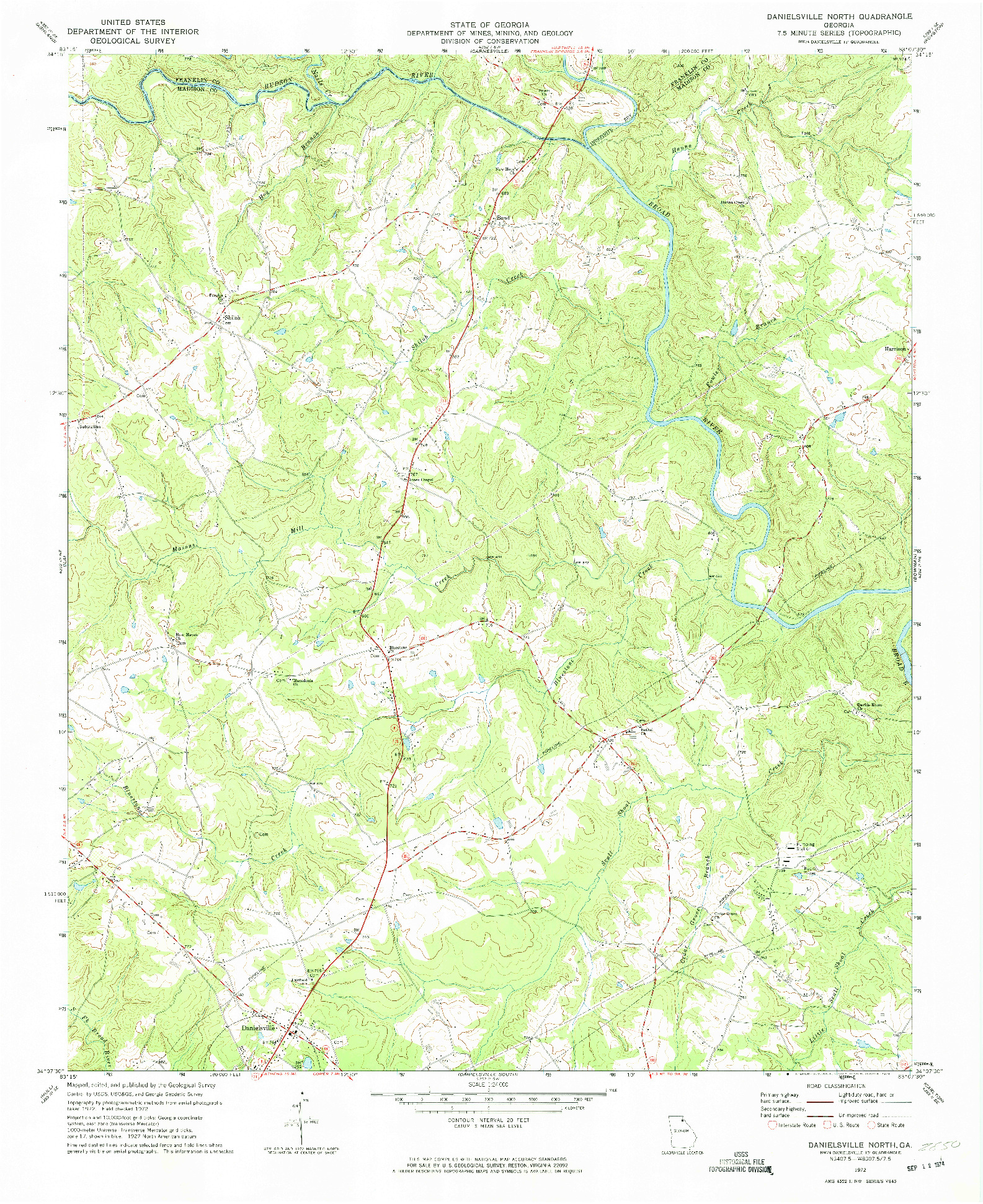 USGS 1:24000-SCALE QUADRANGLE FOR DANIELSVILLE NORTH, GA 1972