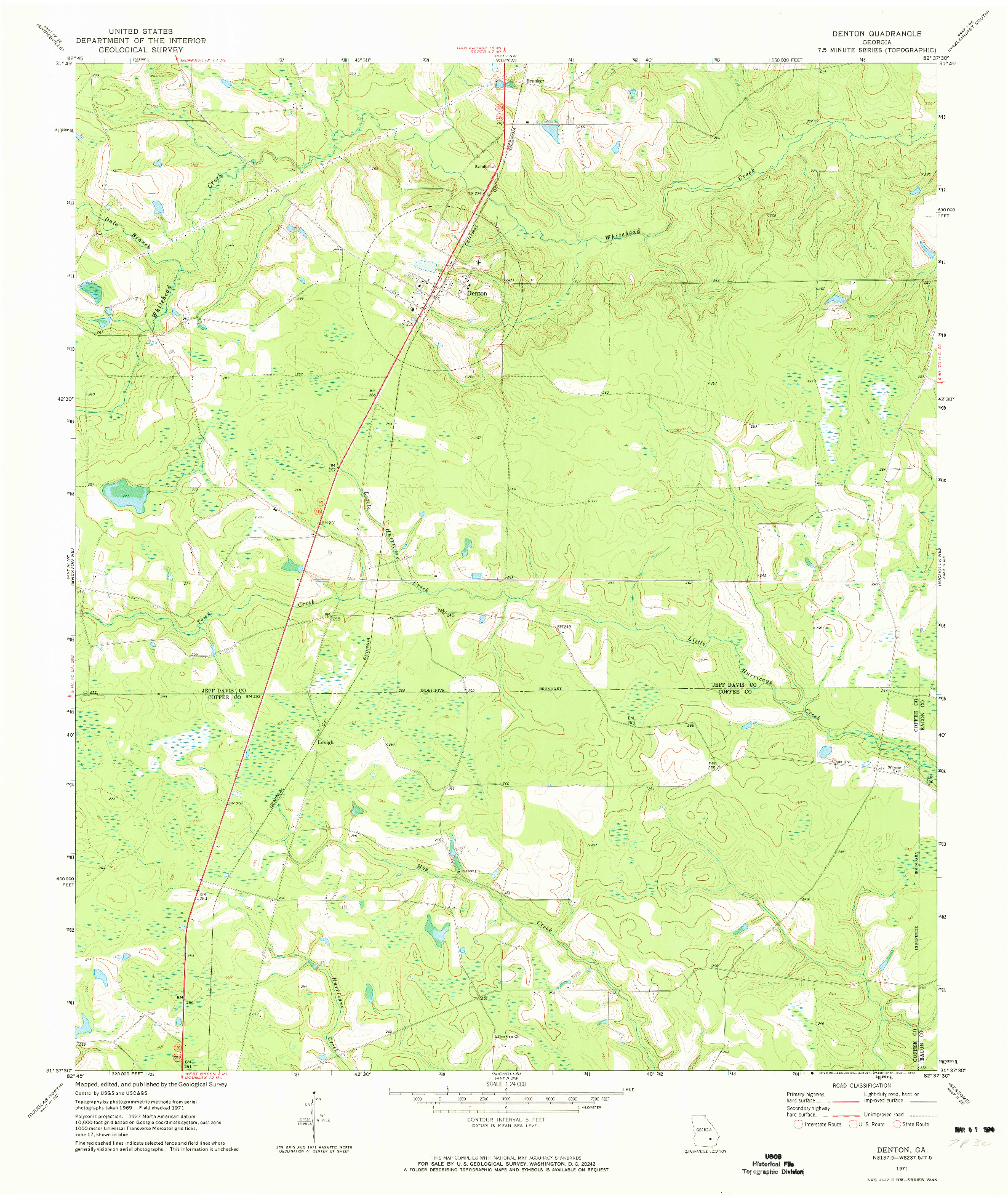 USGS 1:24000-SCALE QUADRANGLE FOR DENTON, GA 1971