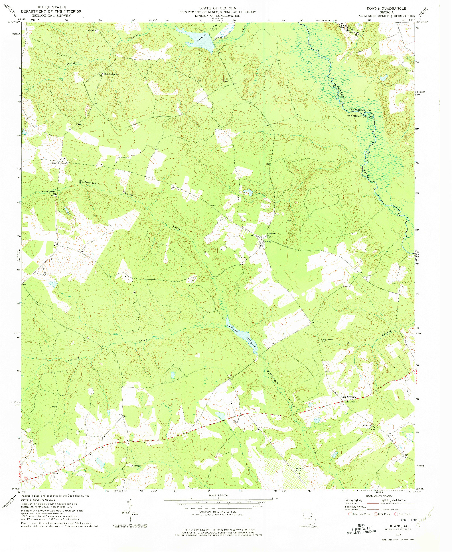 USGS 1:24000-SCALE QUADRANGLE FOR DOWNS, GA 1972