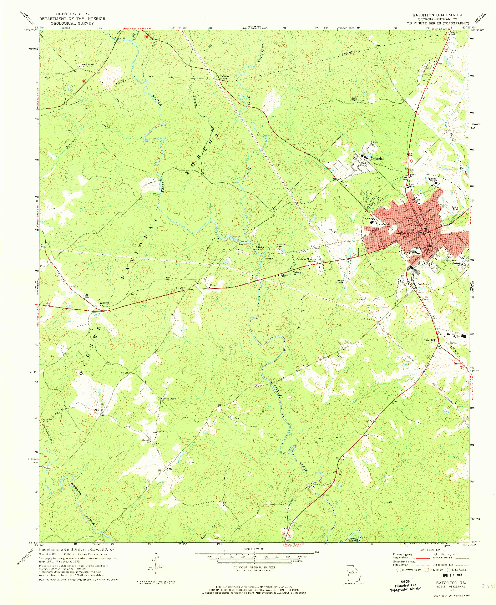 USGS 1:24000-SCALE QUADRANGLE FOR EATONTON, GA 1972