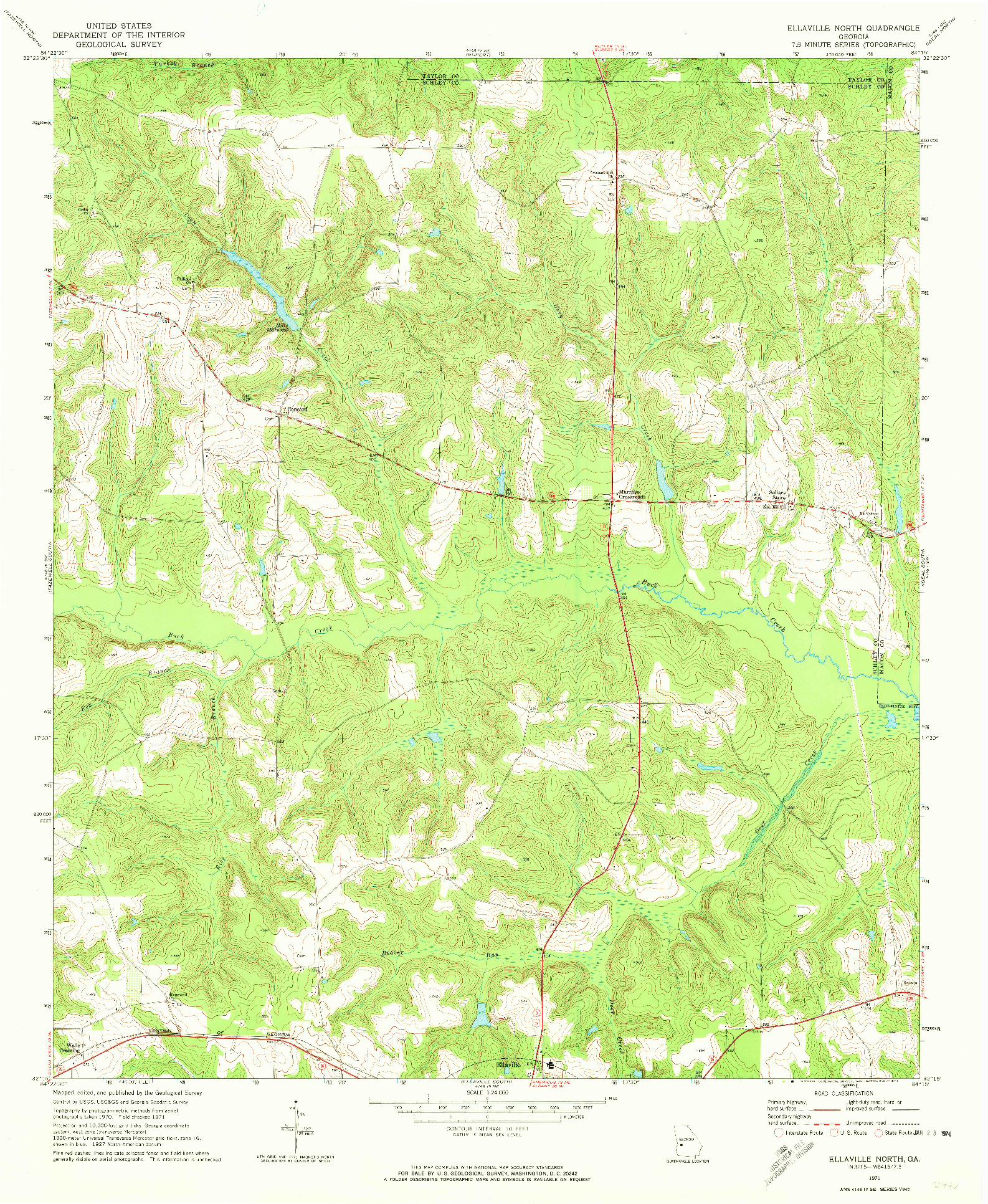 USGS 1:24000-SCALE QUADRANGLE FOR ELLAVILLE NORTH, GA 1971