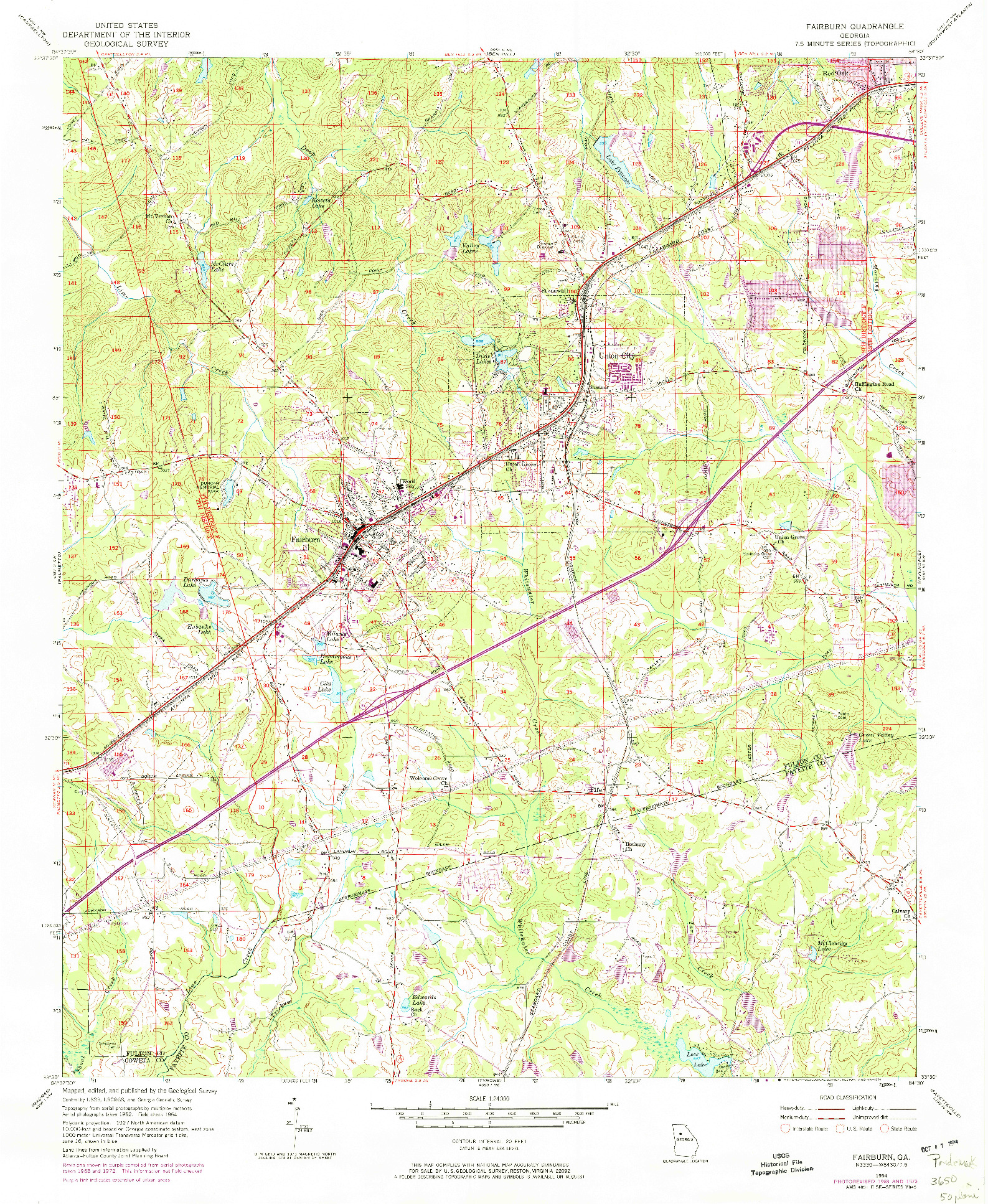 USGS 1:24000-SCALE QUADRANGLE FOR FAIRBURN, GA 1954