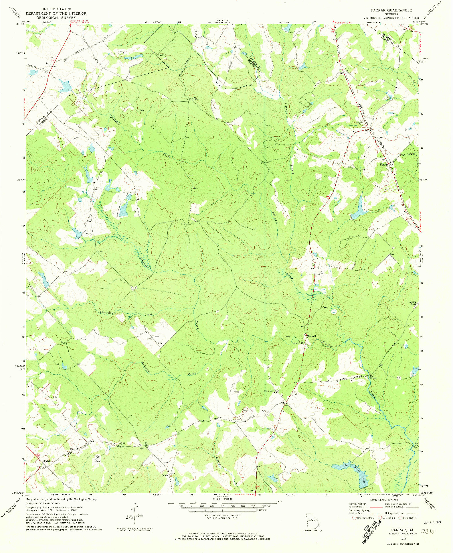 USGS 1:24000-SCALE QUADRANGLE FOR FARRAR, GA 1972