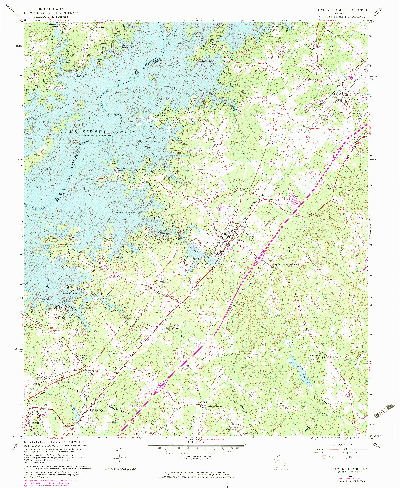 USGS 1:24000-SCALE QUADRANGLE FOR FLOWERY BRANCH, GA 1964
