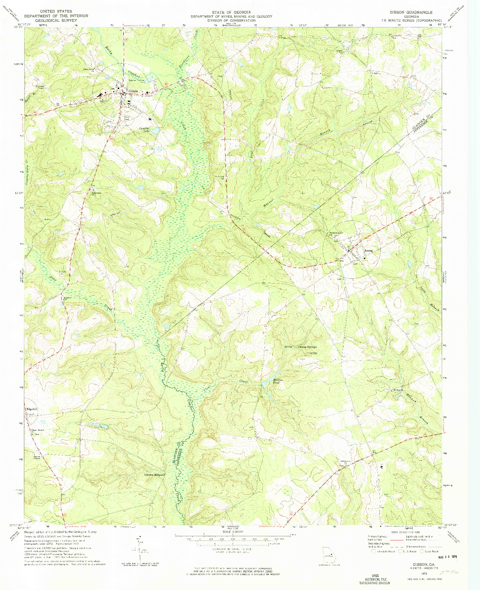 USGS 1:24000-SCALE QUADRANGLE FOR GIBSON, GA 1972