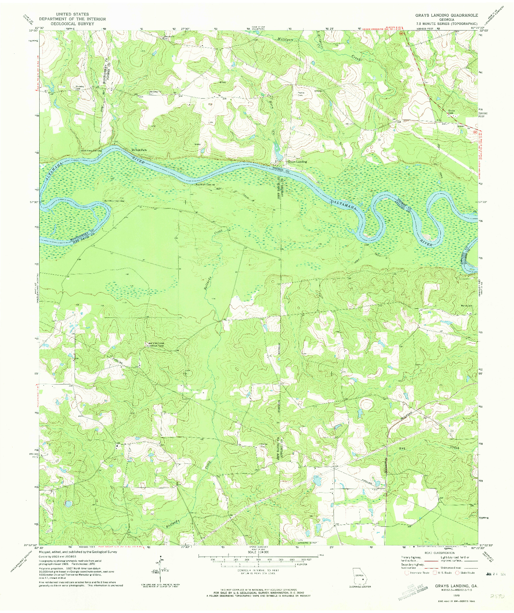 USGS 1:24000-SCALE QUADRANGLE FOR GRAYS LANDING, GA 1970