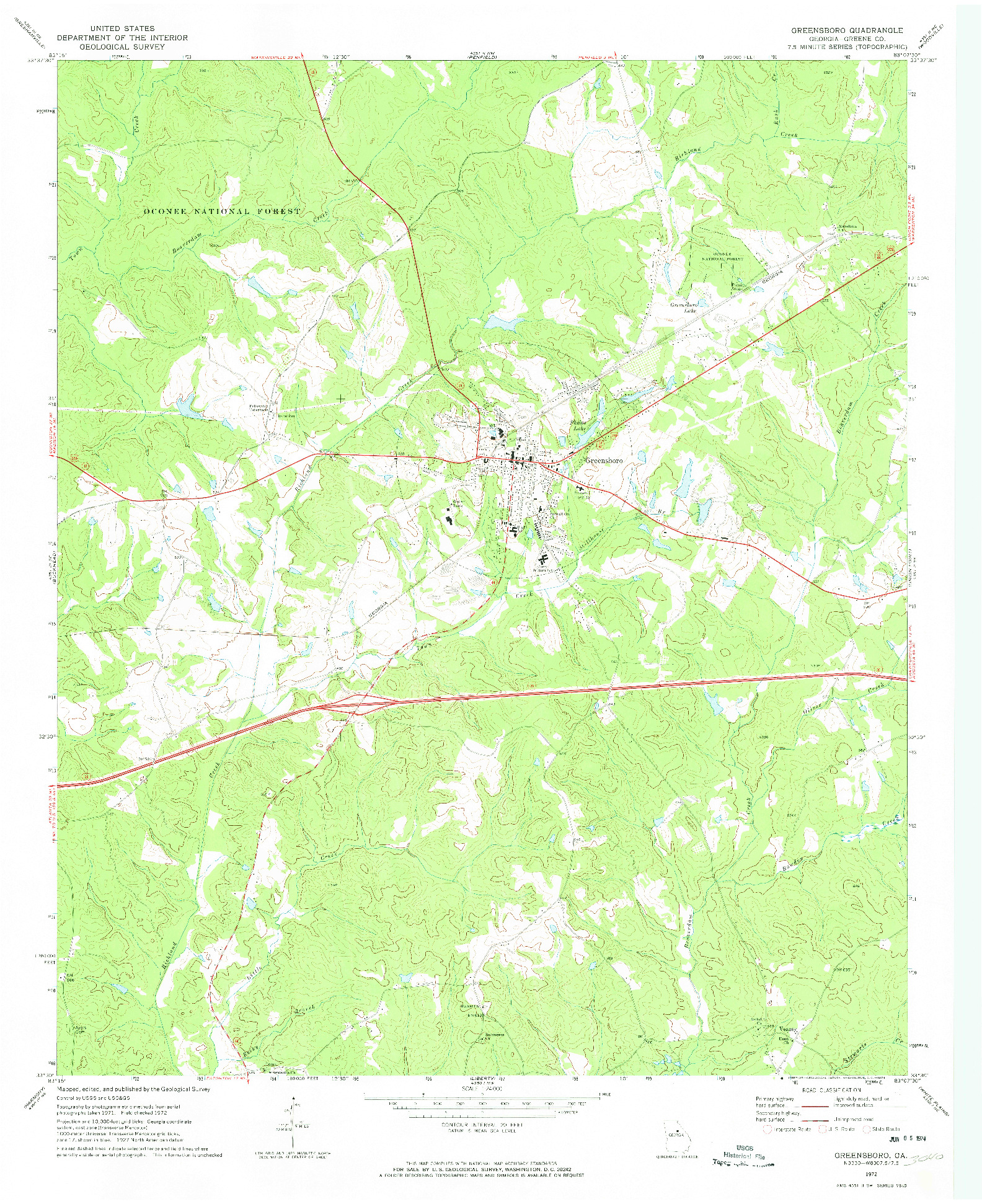 USGS 1:24000-SCALE QUADRANGLE FOR GREENSBORO, GA 1972