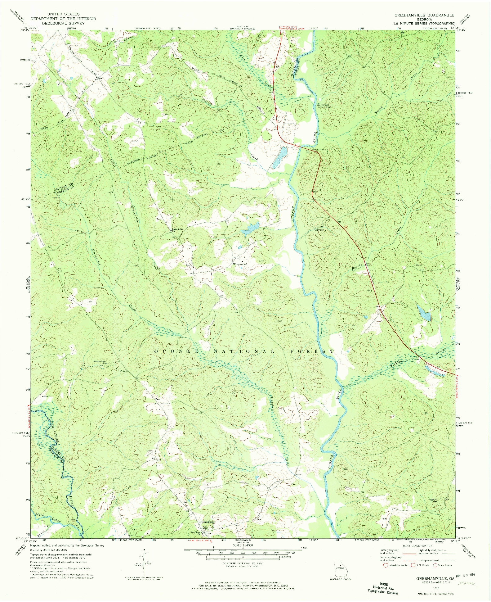 USGS 1:24000-SCALE QUADRANGLE FOR GRESHAMVILLE, GA 1972