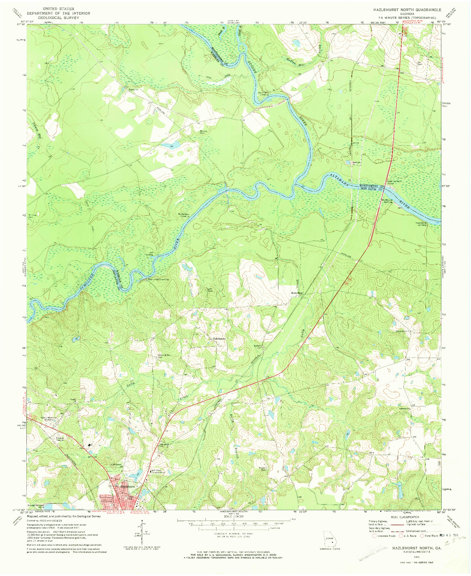 USGS 1:24000-SCALE QUADRANGLE FOR HAZLEHURST NORTH, GA 1971