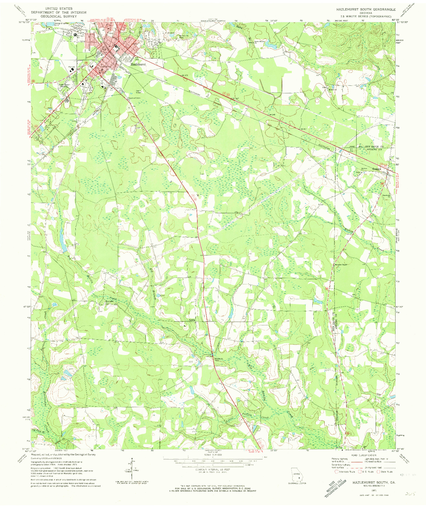 USGS 1:24000-SCALE QUADRANGLE FOR HAZLEHURST SOUTH, GA 1971