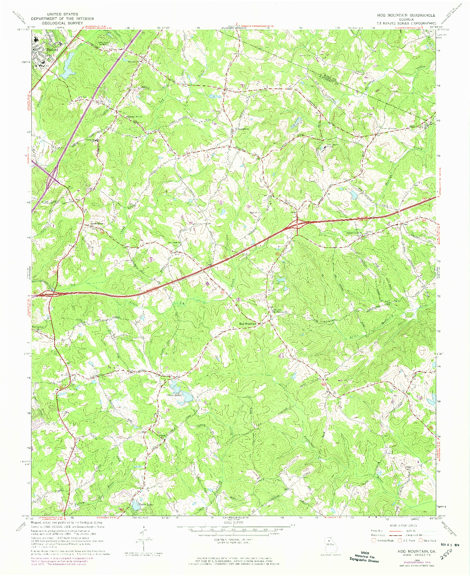 USGS 1:24000-SCALE QUADRANGLE FOR HOG MOUNTAIN, GA 1964