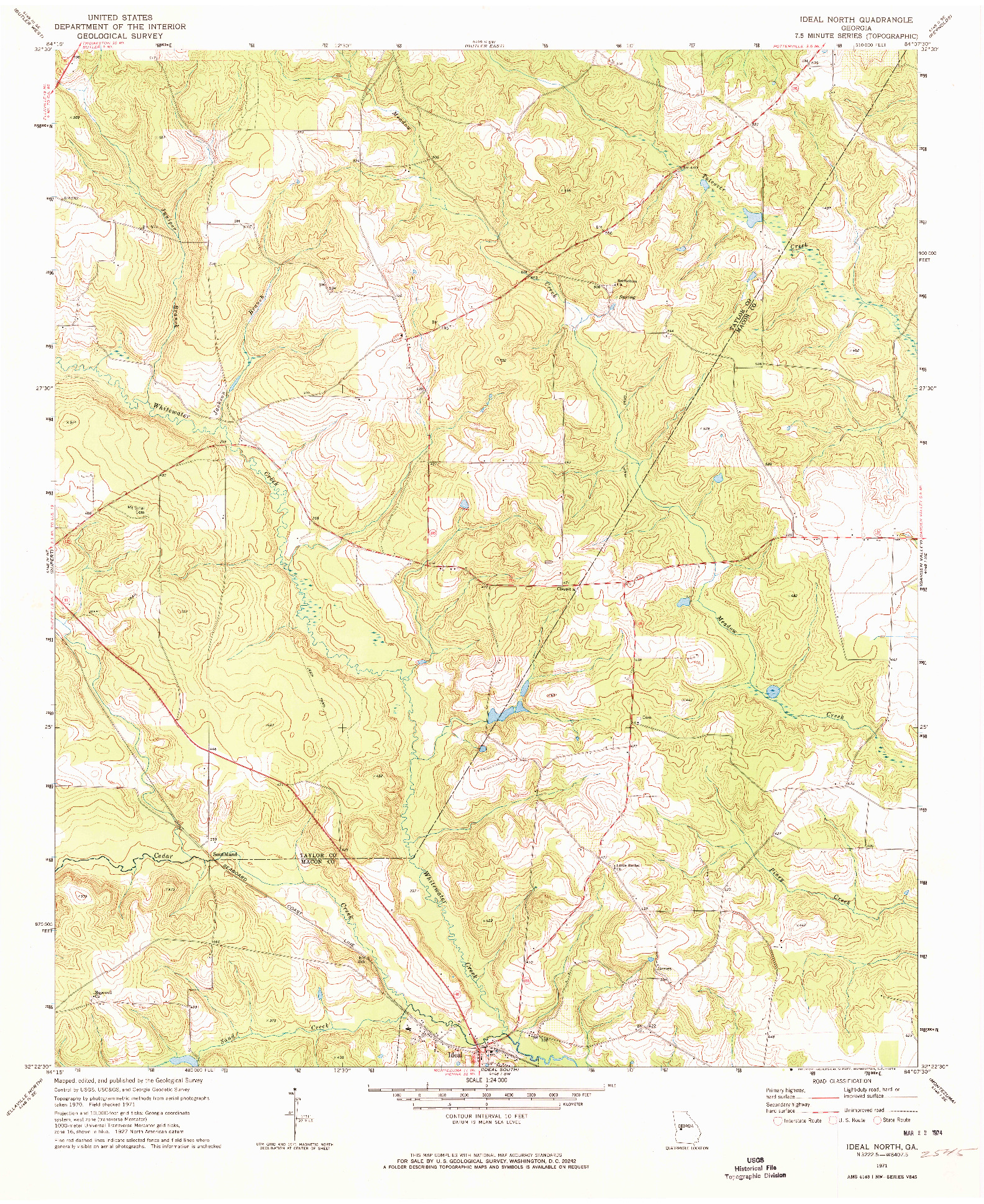 USGS 1:24000-SCALE QUADRANGLE FOR IDEAL NORTH, GA 1971