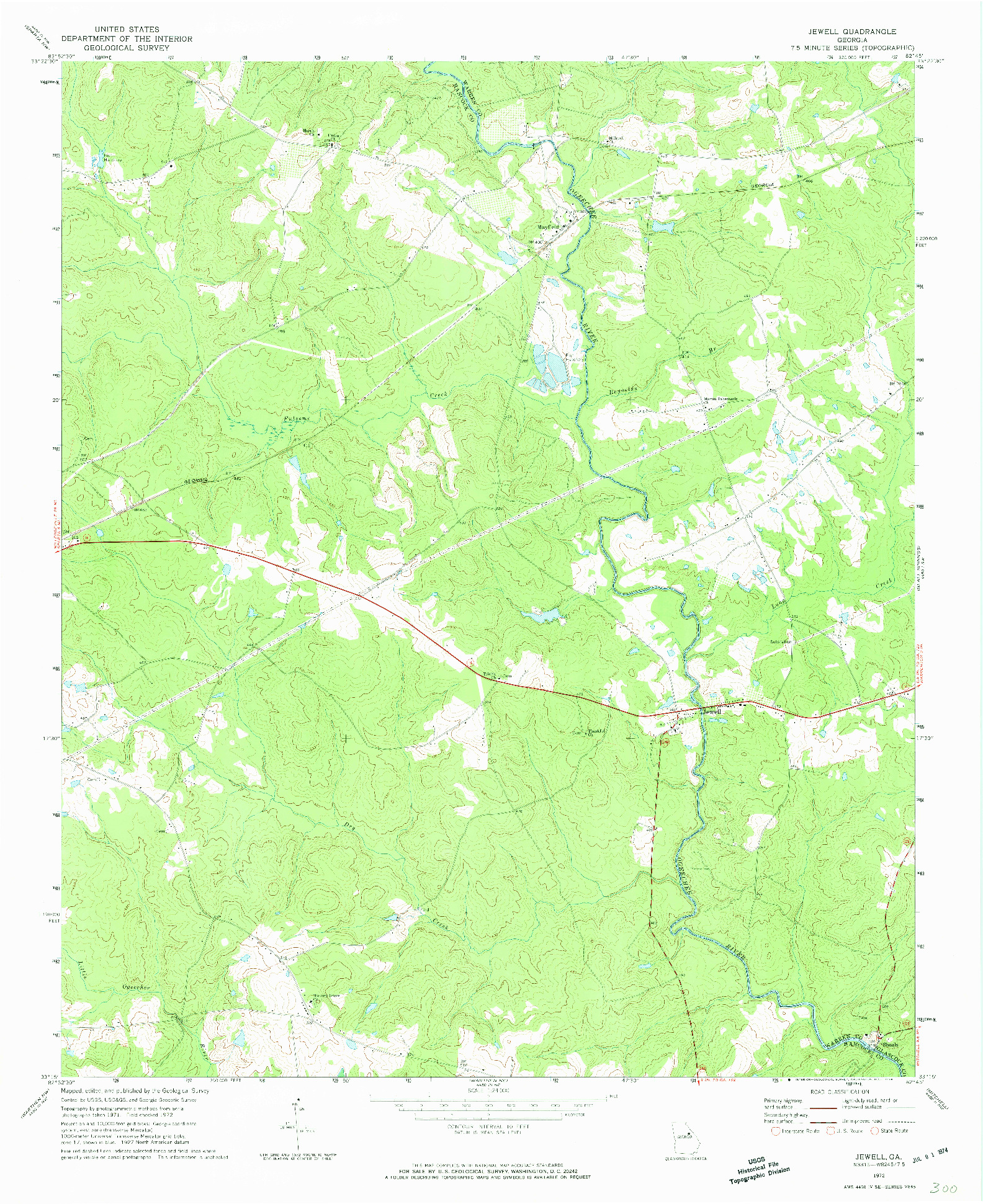 USGS 1:24000-SCALE QUADRANGLE FOR JEWELL, GA 1972