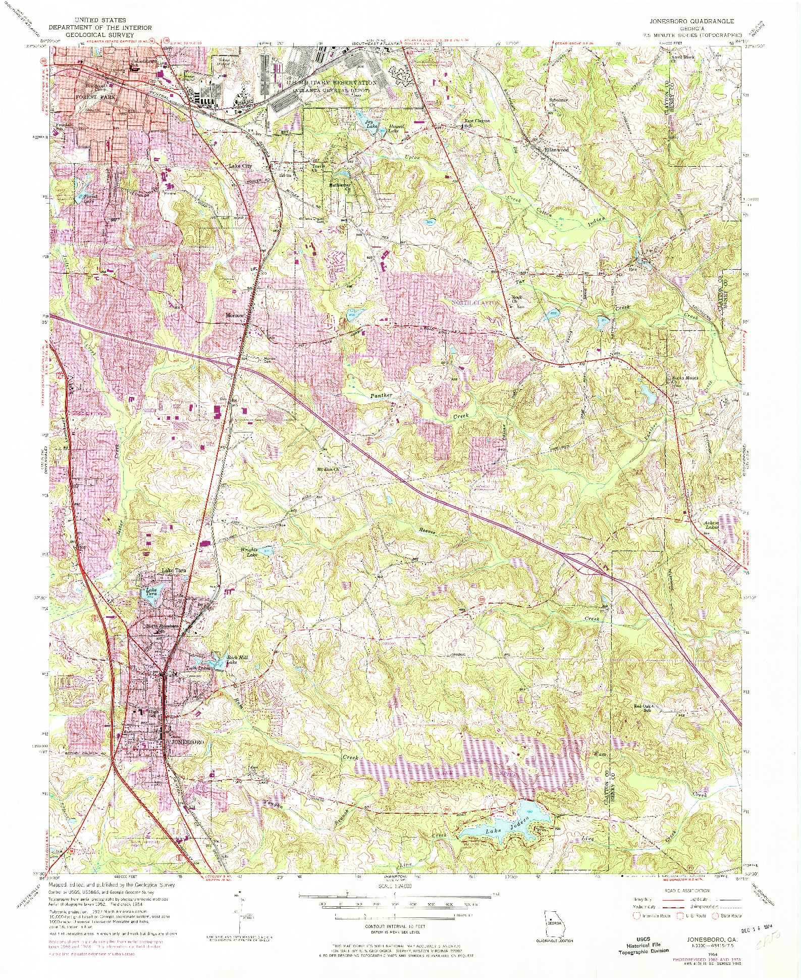 USGS 1:24000-SCALE QUADRANGLE FOR JONESBORO, GA 1954
