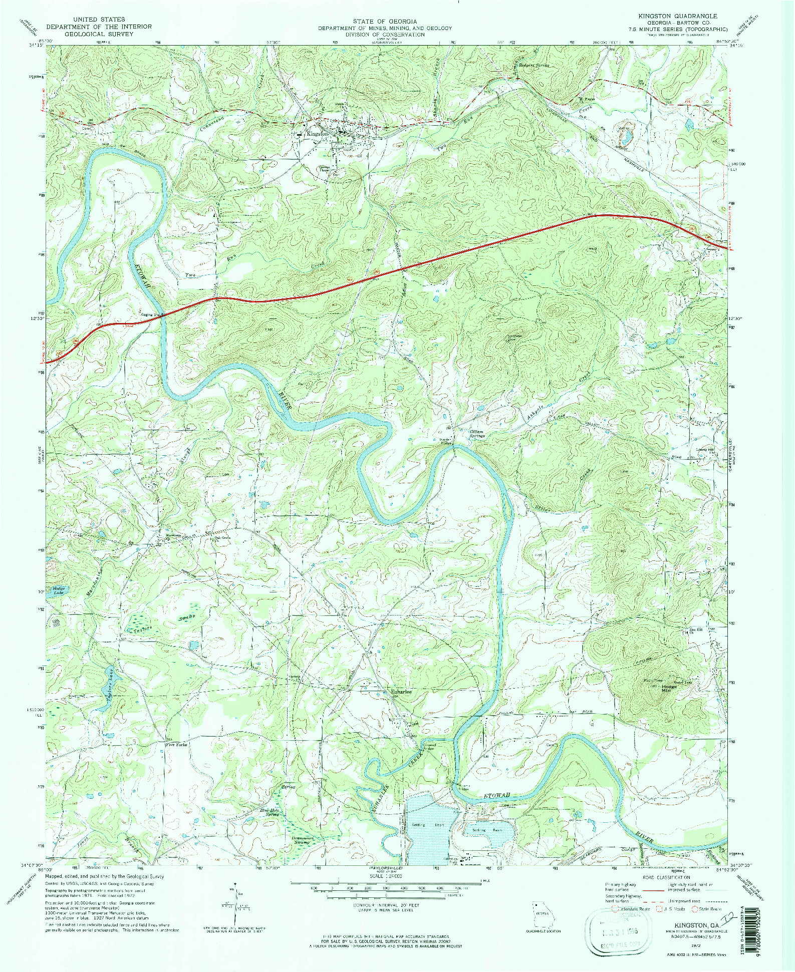 USGS 1:24000-SCALE QUADRANGLE FOR KINGSTON, GA 1972