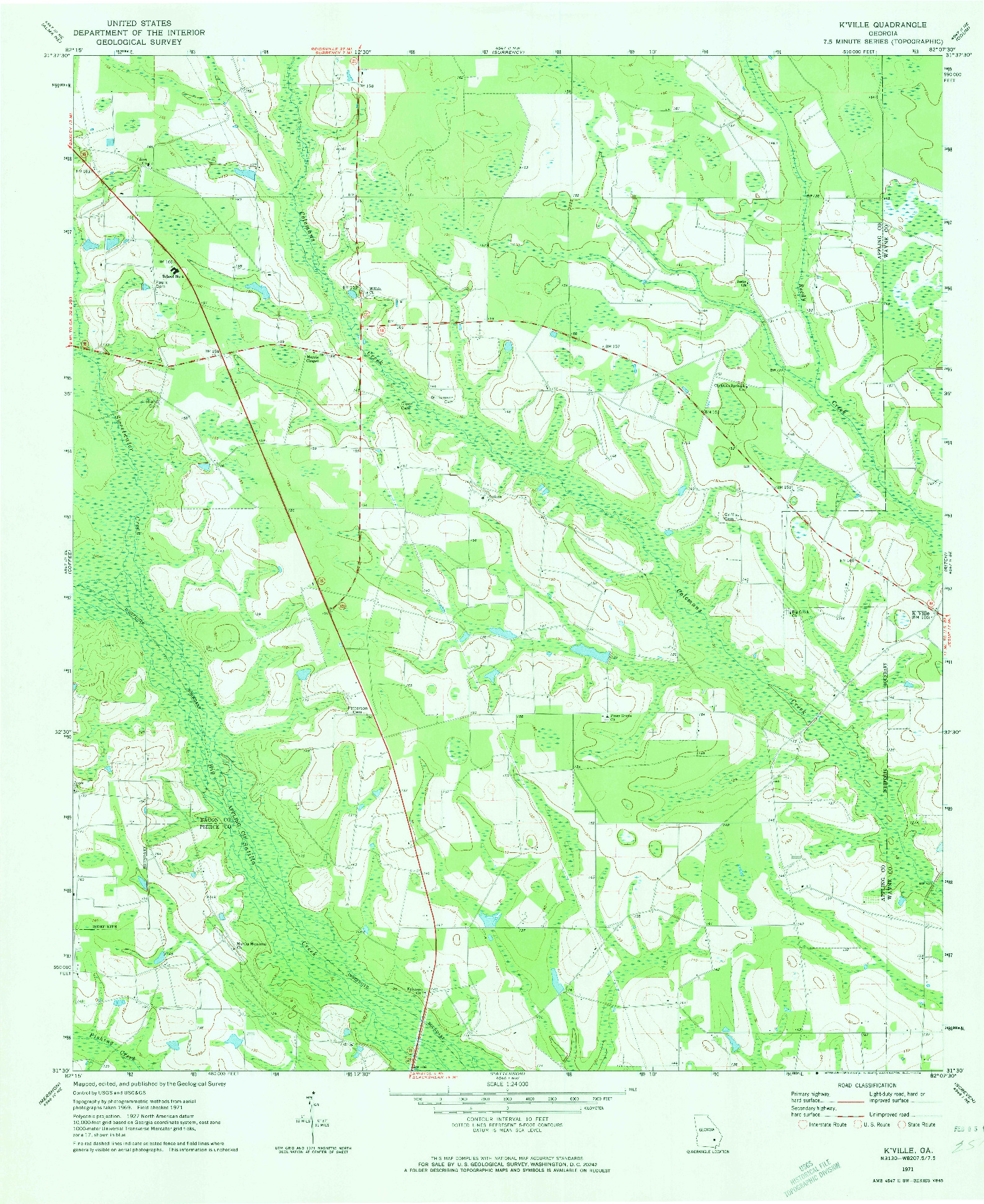 USGS 1:24000-SCALE QUADRANGLE FOR K'VILLE, GA 1971