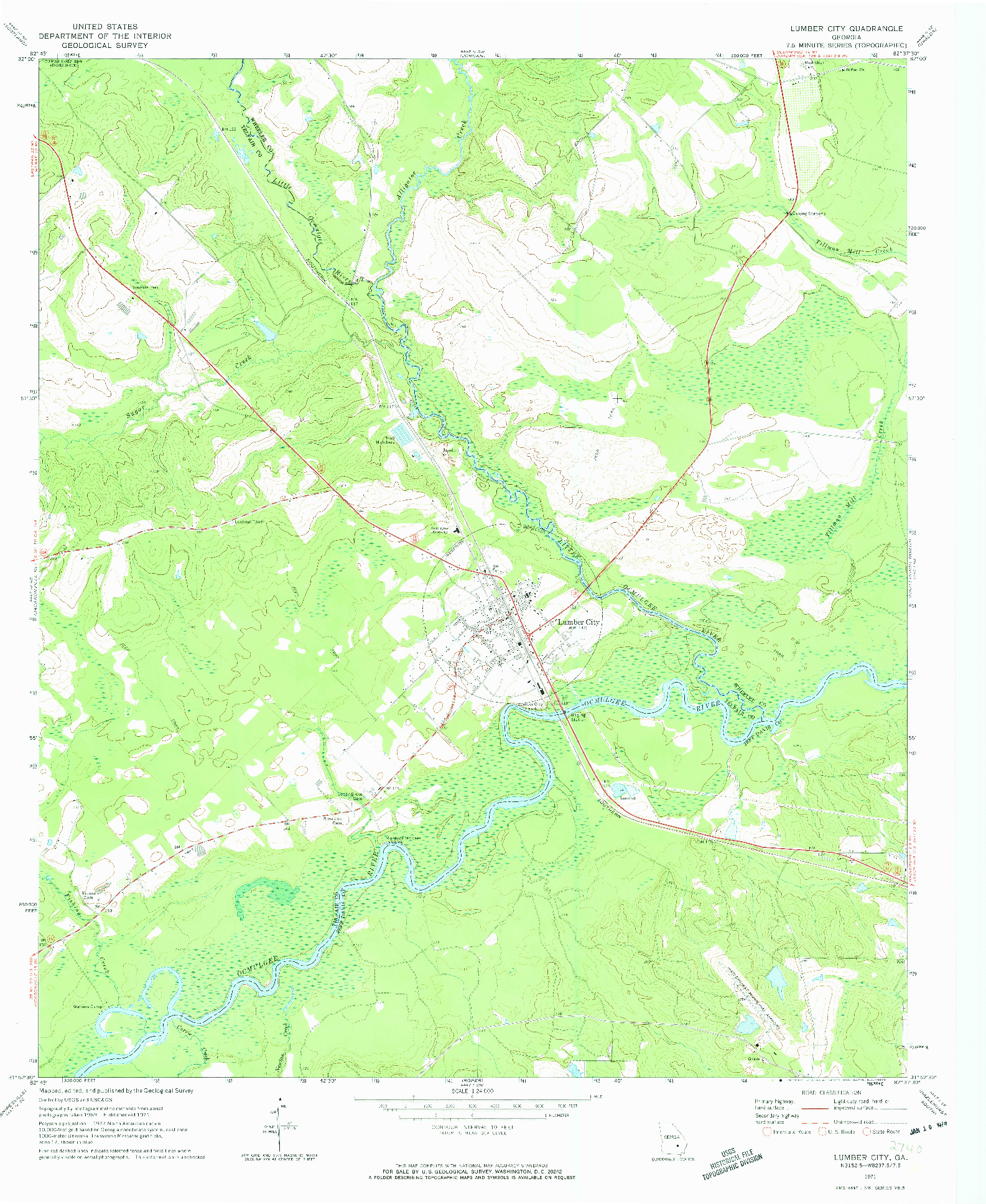 USGS 1:24000-SCALE QUADRANGLE FOR LUMBER CITY, GA 1971