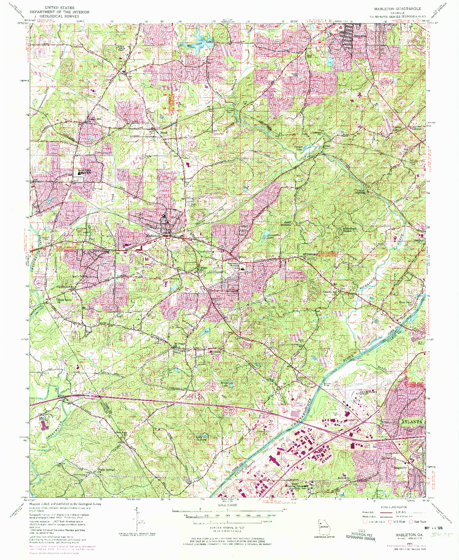USGS 1:24000-SCALE QUADRANGLE FOR MABLETON, GA 1954