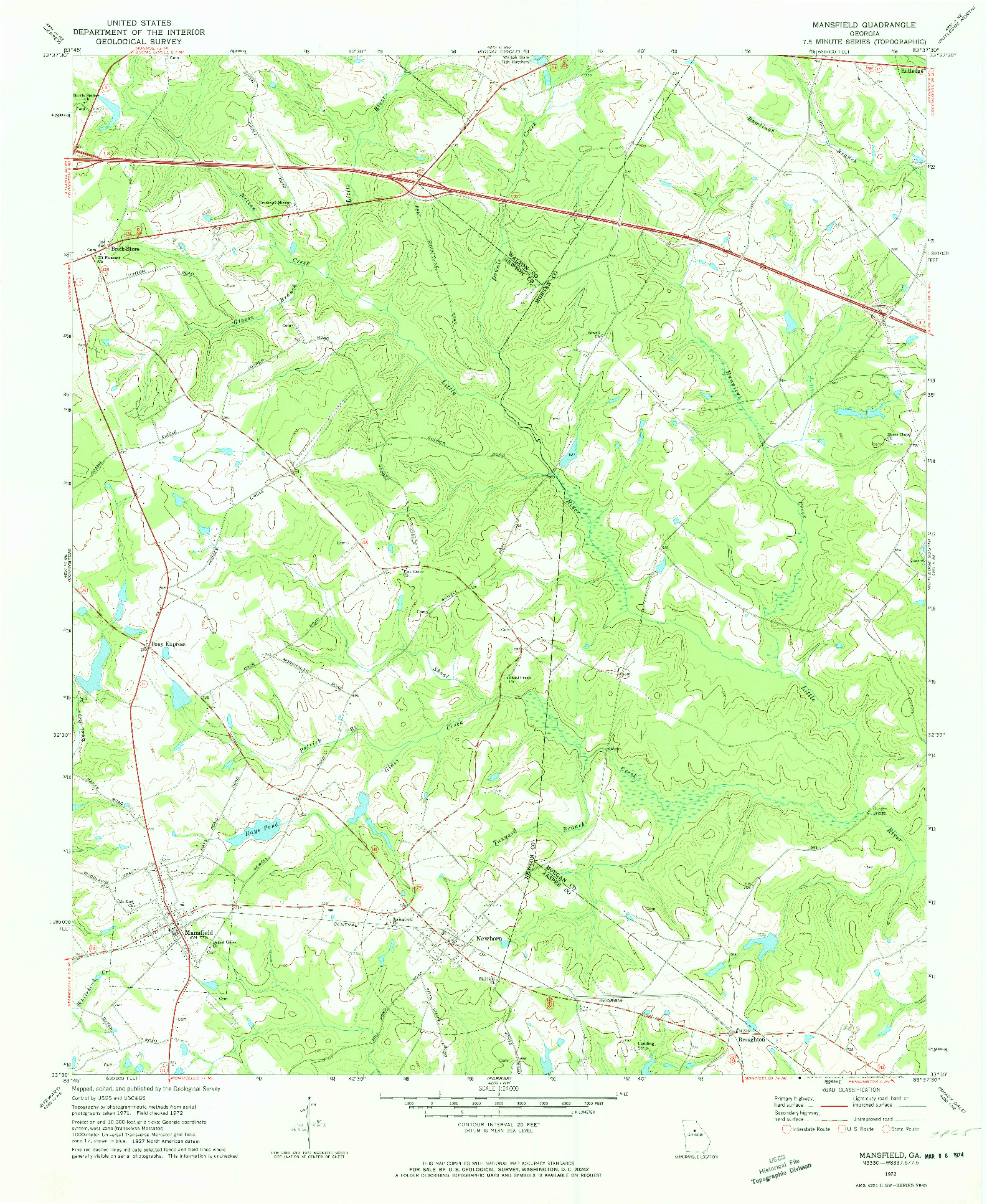USGS 1:24000-SCALE QUADRANGLE FOR MANSFIELD, GA 1972