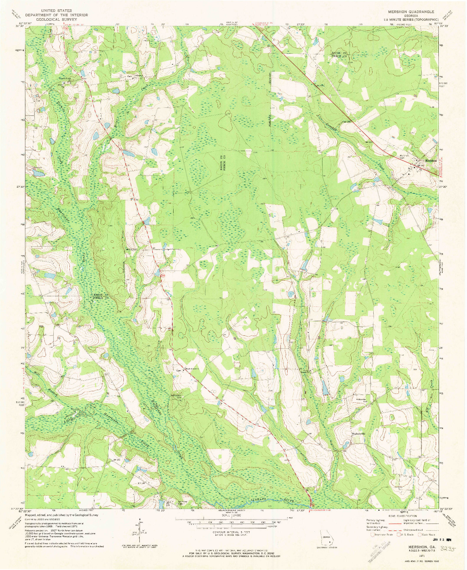 USGS 1:24000-SCALE QUADRANGLE FOR MERSHON, GA 1971