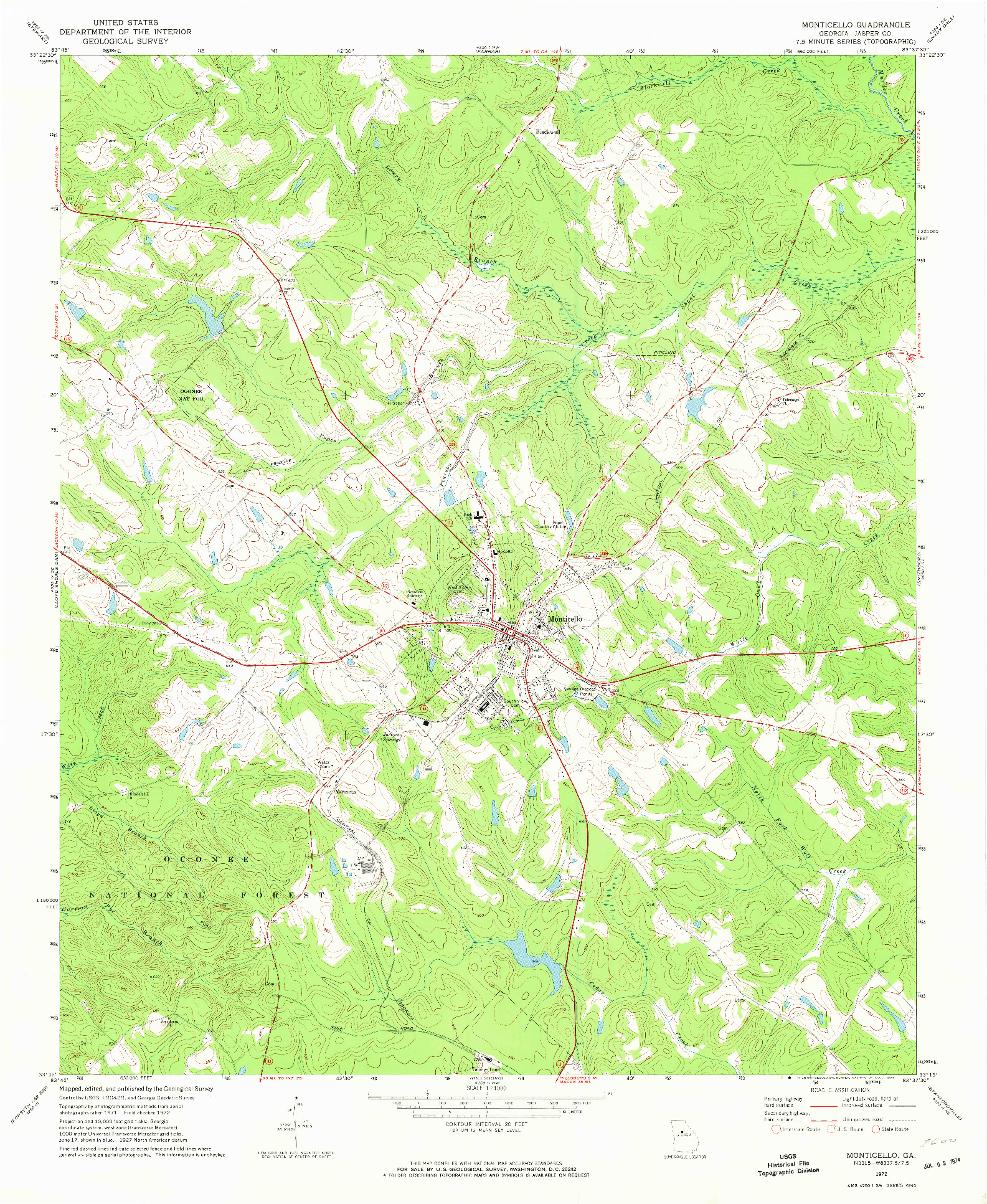 USGS 1:24000-SCALE QUADRANGLE FOR MONTICELLO, GA 1972
