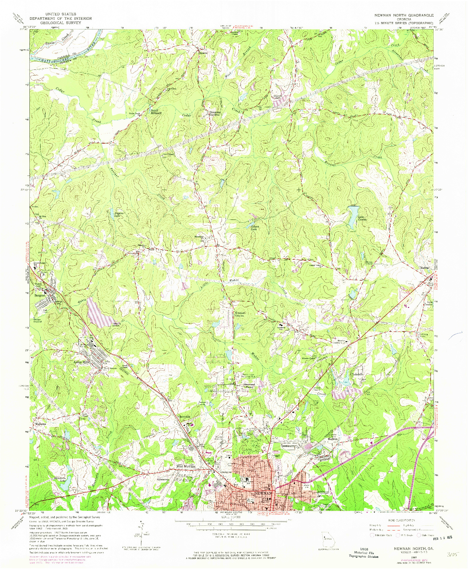 USGS 1:24000-SCALE QUADRANGLE FOR NEWNAN NORTH, GA 1965