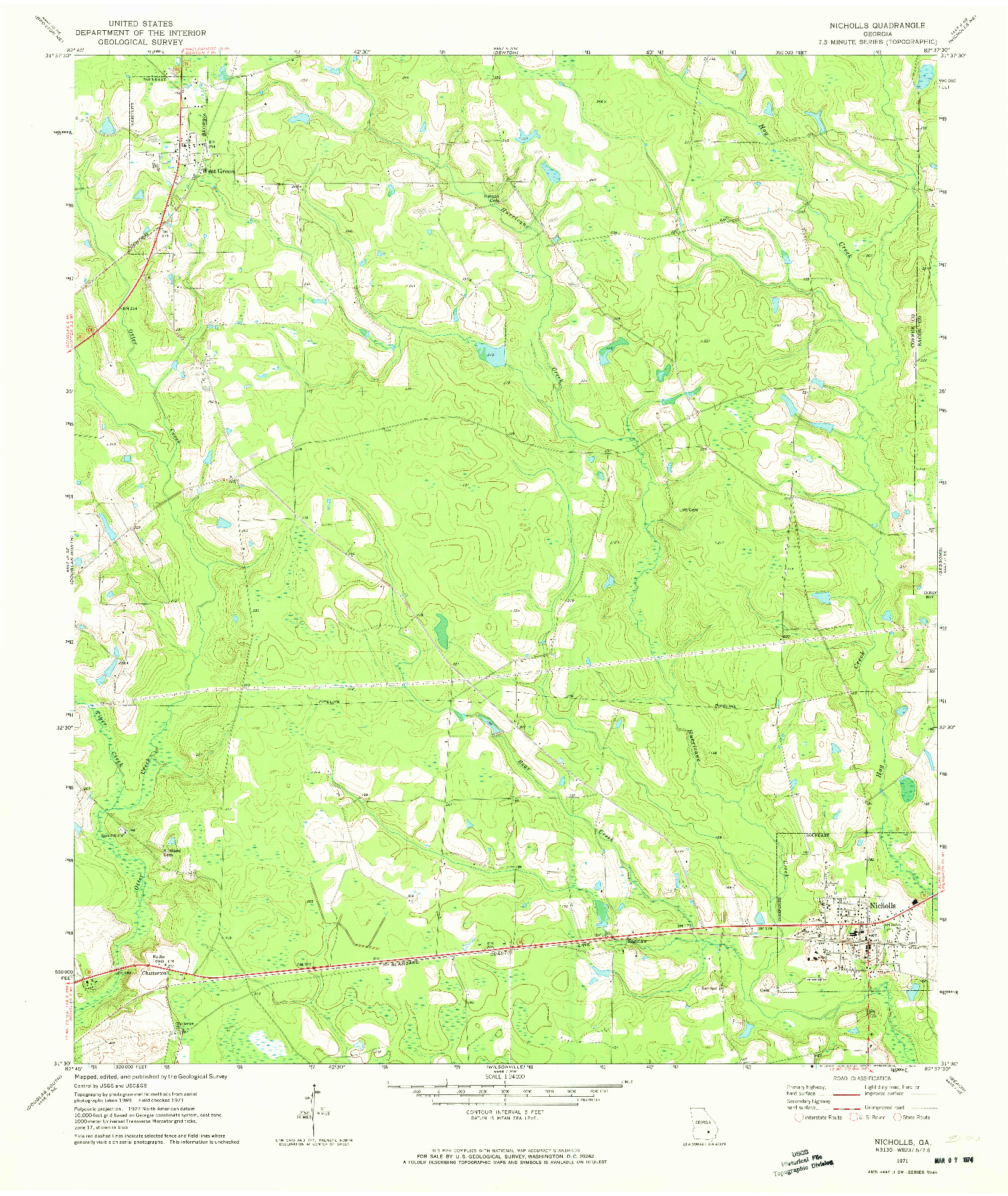 USGS 1:24000-SCALE QUADRANGLE FOR NICHOLLS, GA 1971