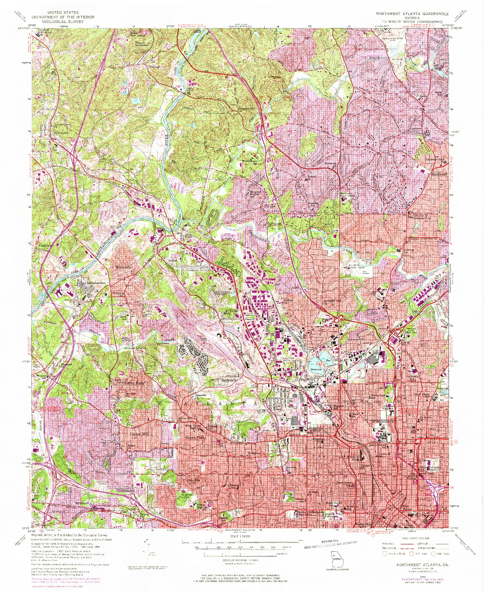 USGS 1:24000-SCALE QUADRANGLE FOR NORTHWEST ATLANTA, GA 1954