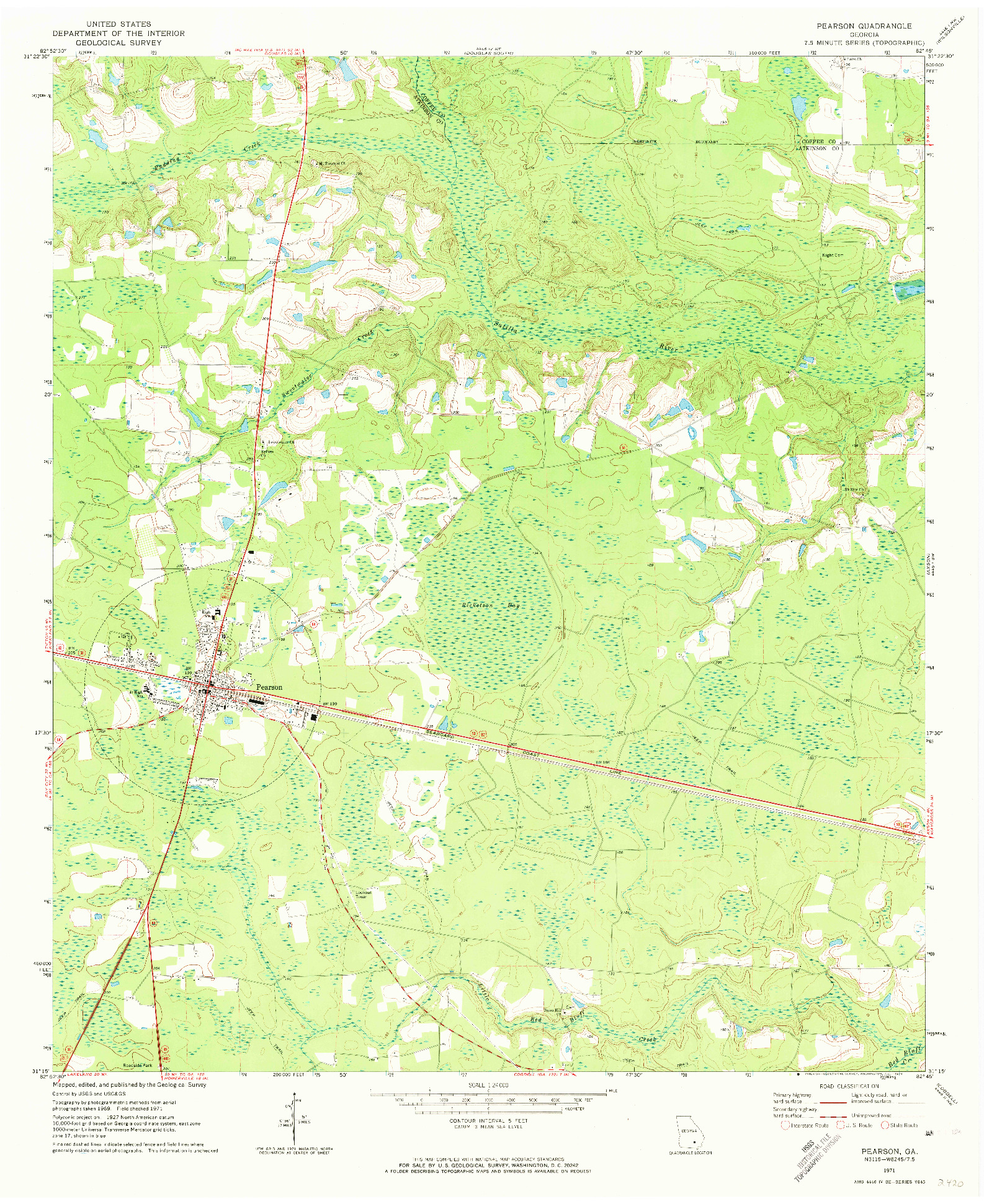 USGS 1:24000-SCALE QUADRANGLE FOR PEARSON, GA 1971