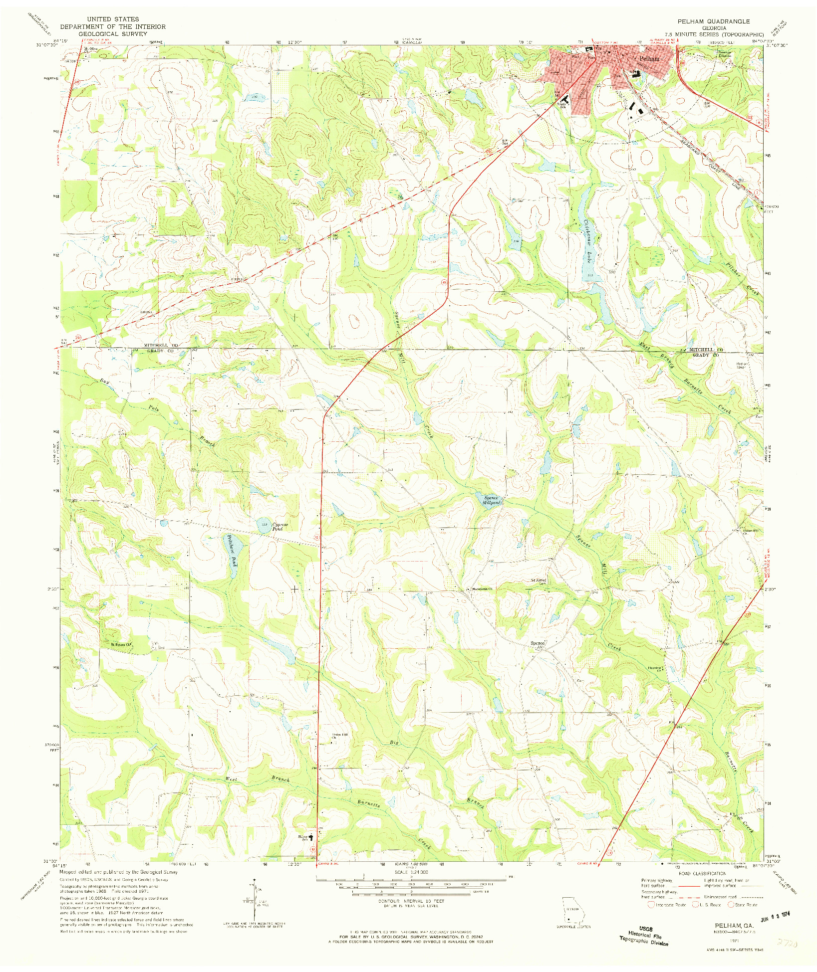 USGS 1:24000-SCALE QUADRANGLE FOR PELHAM, GA 1971