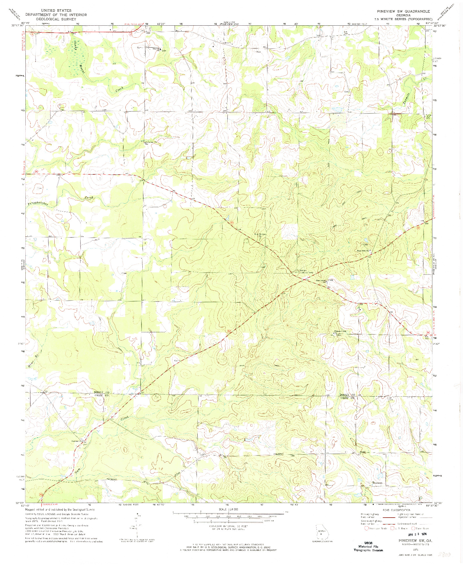 USGS 1:24000-SCALE QUADRANGLE FOR PINEVIEW SW, GA 1971