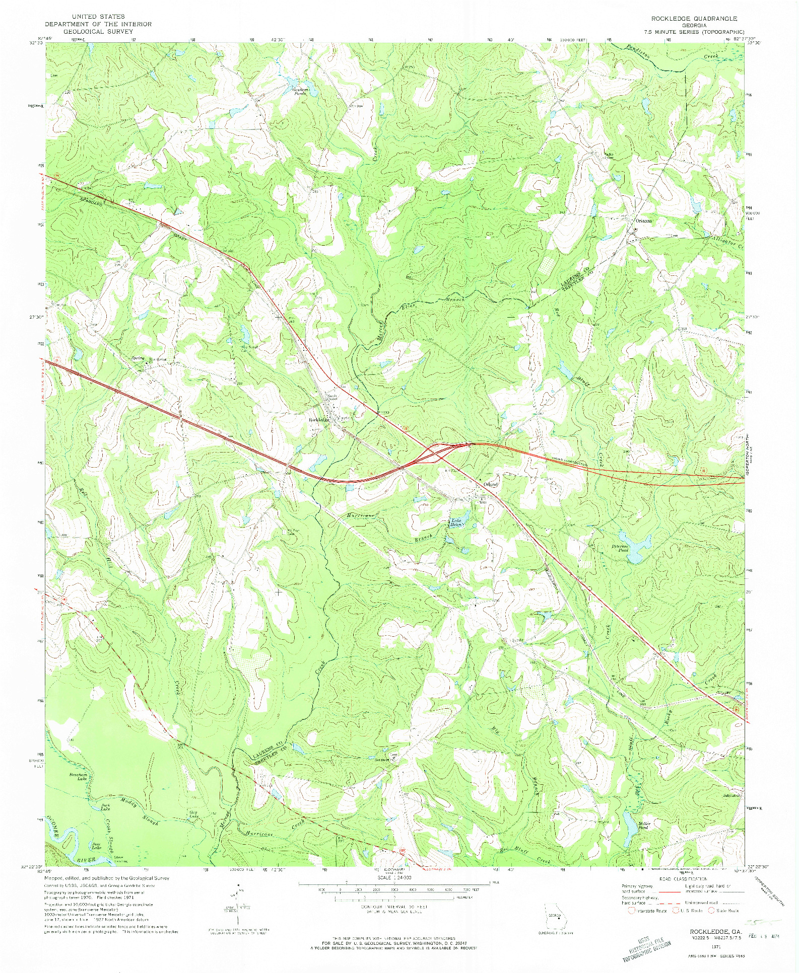 USGS 1:24000-SCALE QUADRANGLE FOR ROCKLEDGE, GA 1971