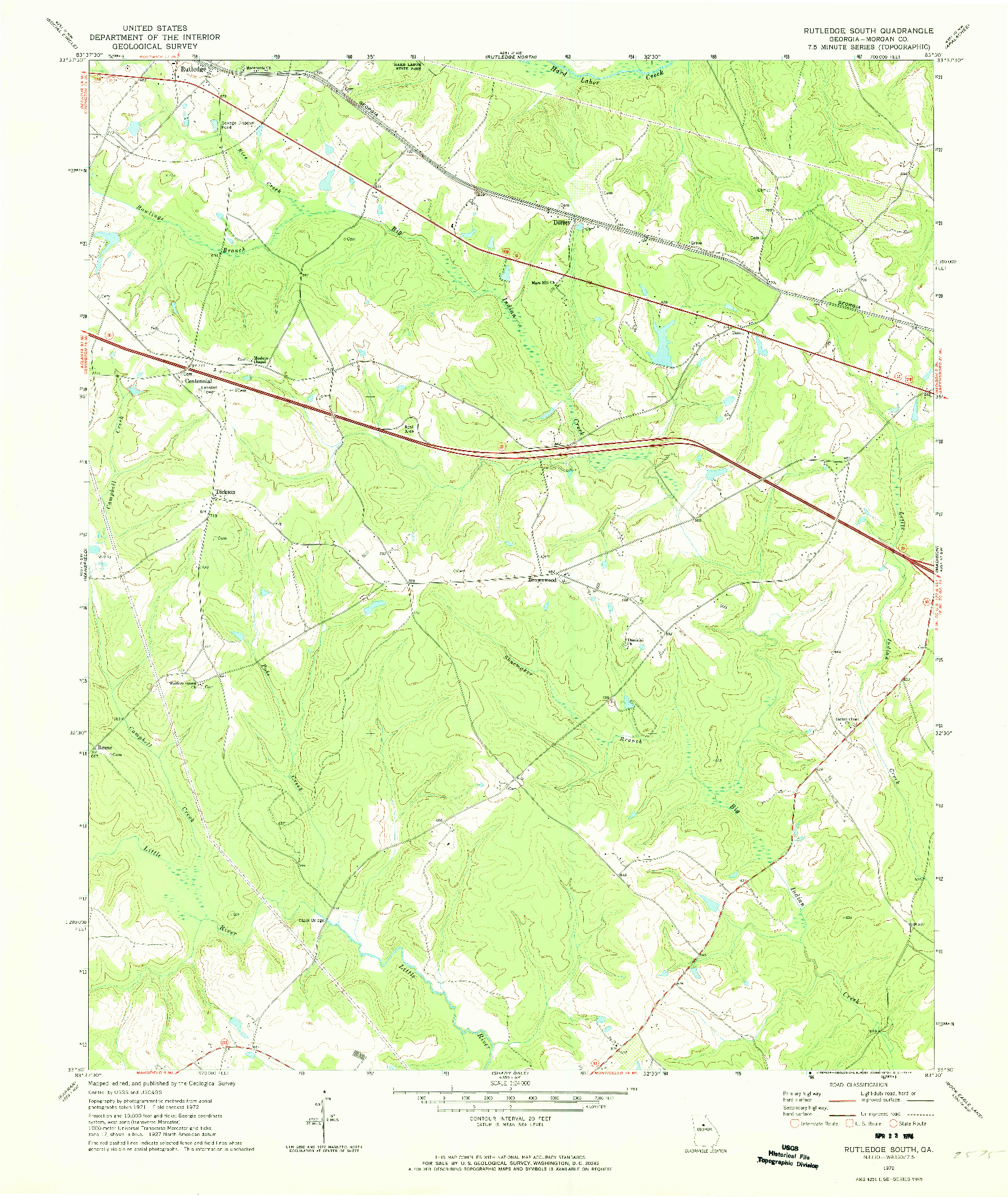 USGS 1:24000-SCALE QUADRANGLE FOR RUTLEDGE SOUTH, GA 1972