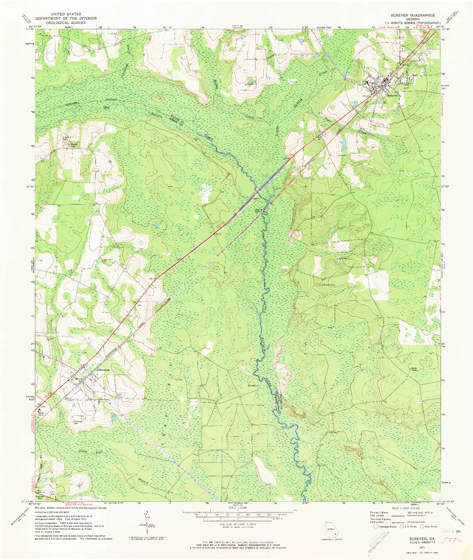 USGS 1:24000-SCALE QUADRANGLE FOR SCREVEN, GA 1971