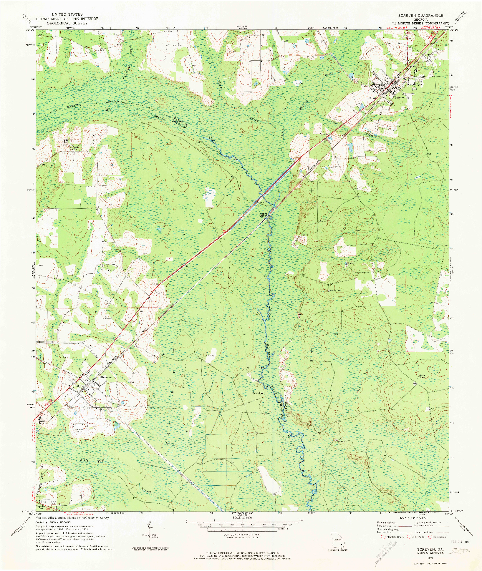 USGS 1:24000-SCALE QUADRANGLE FOR SCREVEN, GA 1971