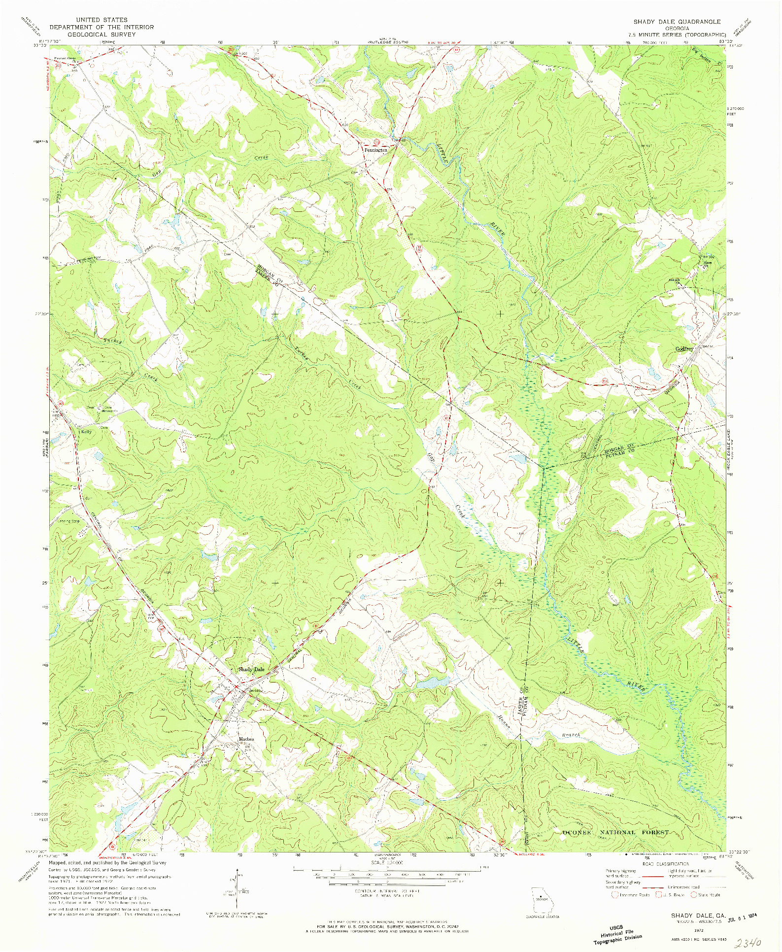 USGS 1:24000-SCALE QUADRANGLE FOR SHADY DALE, GA 1972