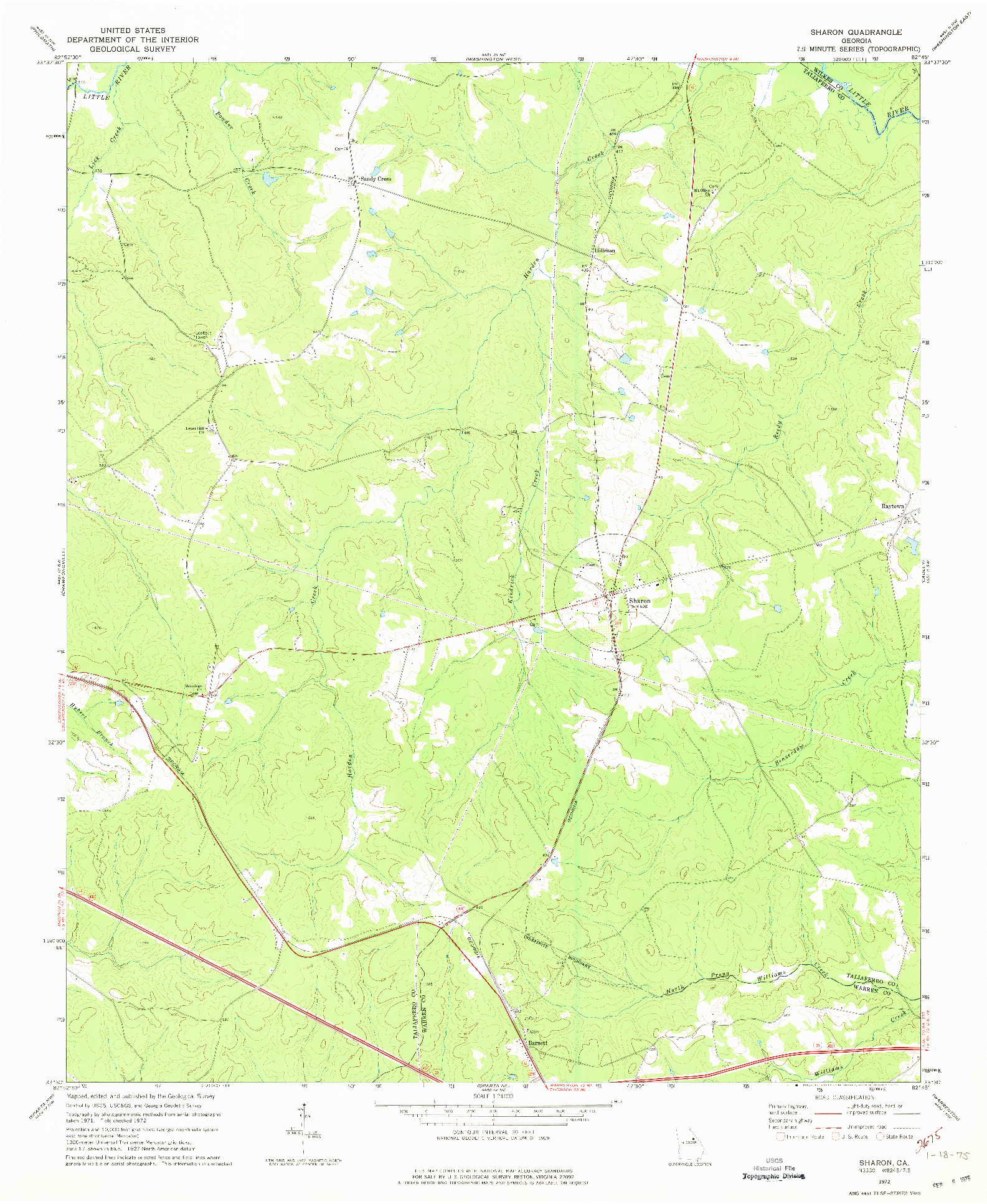 USGS 1:24000-SCALE QUADRANGLE FOR SHARON, GA 1972