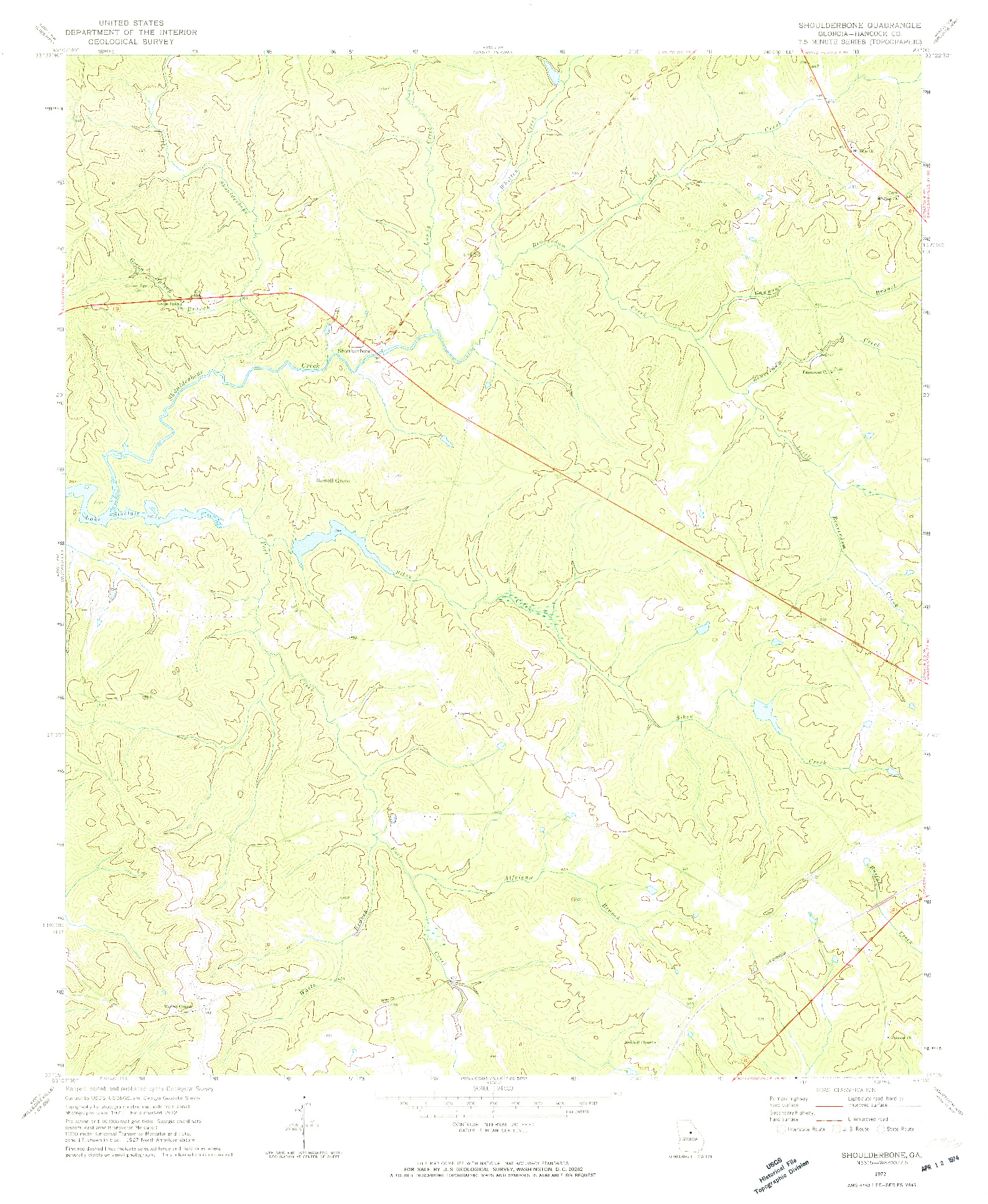 USGS 1:24000-SCALE QUADRANGLE FOR SHOULDERBONE, GA 1972