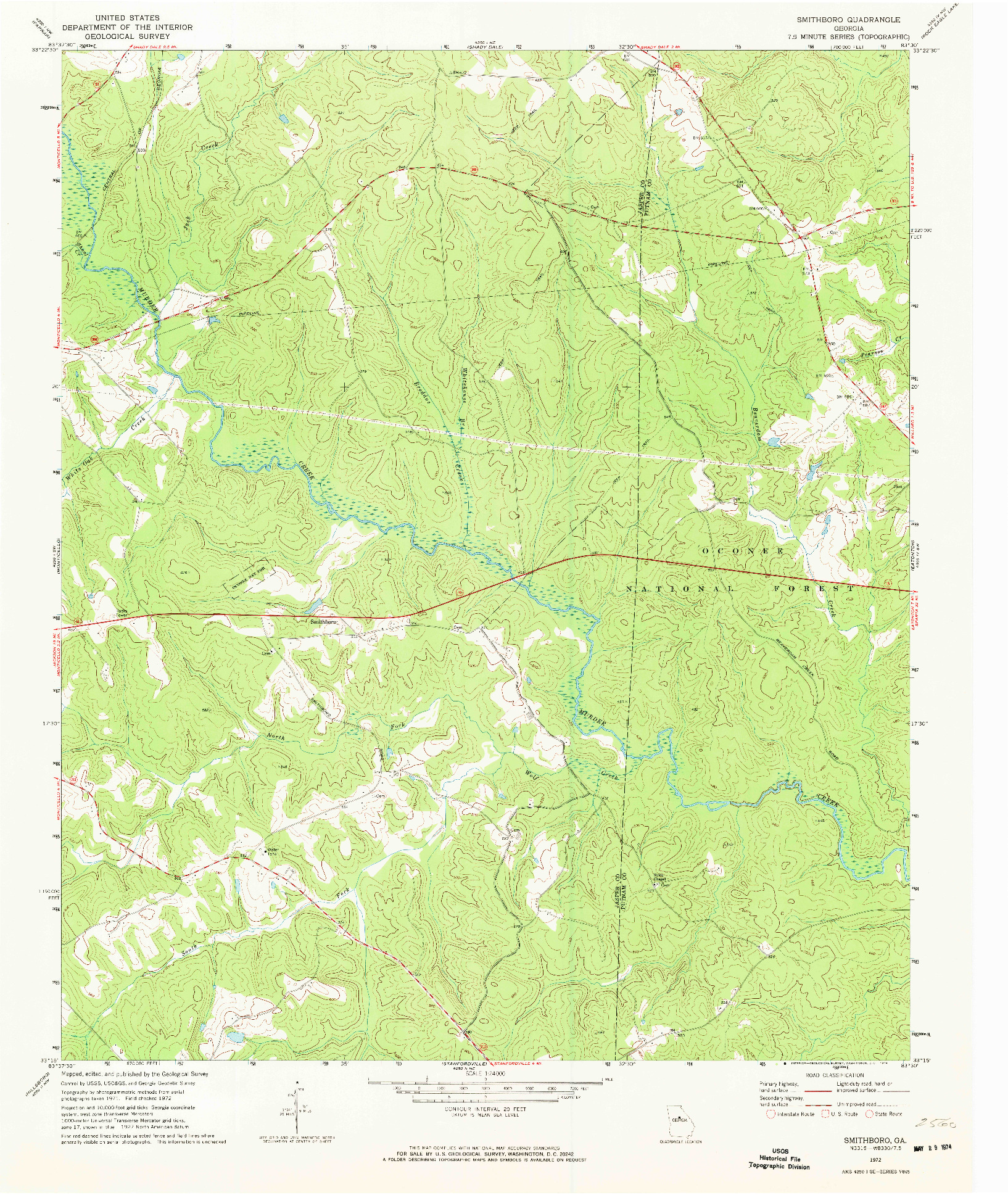 USGS 1:24000-SCALE QUADRANGLE FOR SMITHBORO, GA 1972