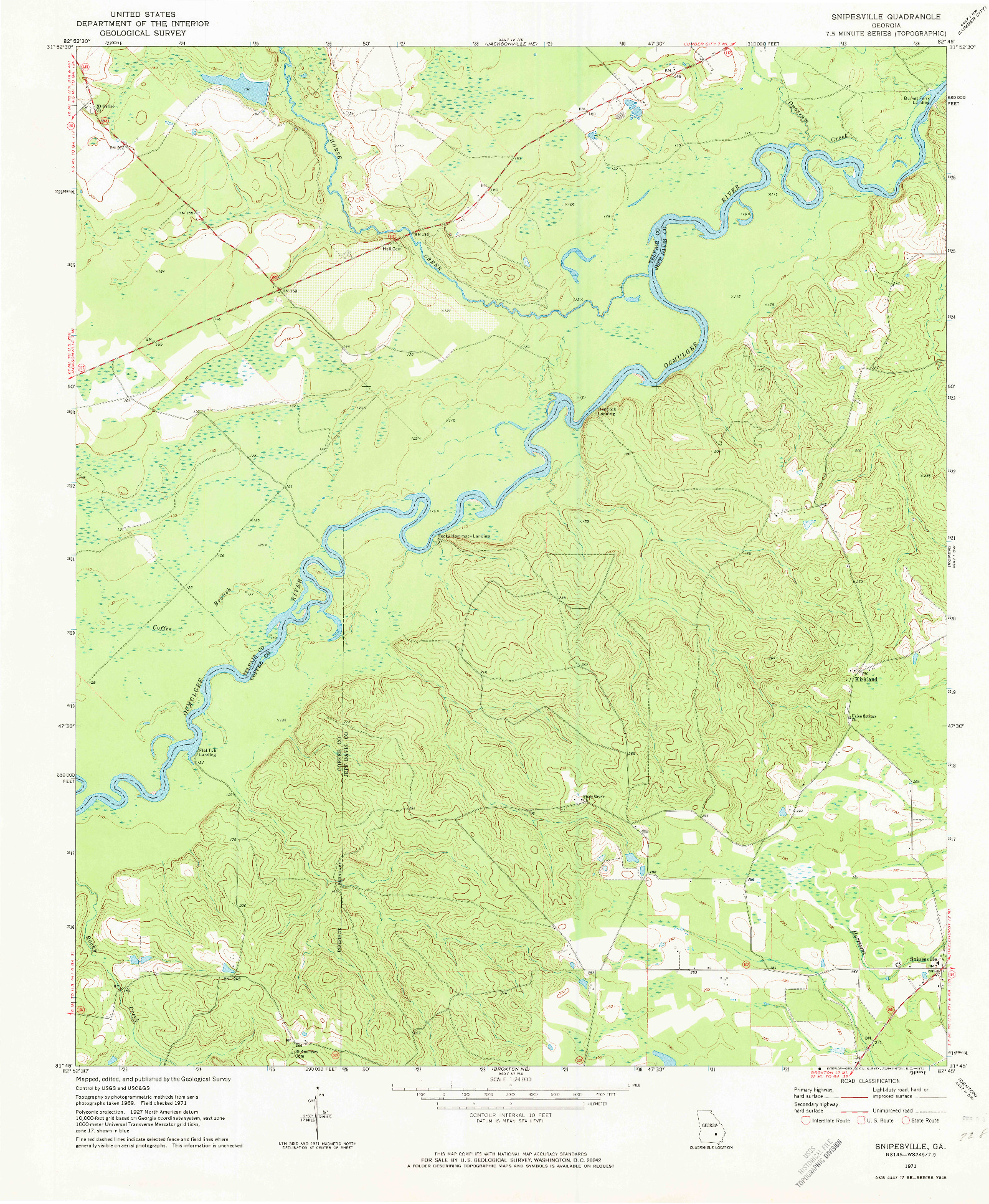 USGS 1:24000-SCALE QUADRANGLE FOR SNIPESVILLE, GA 1971